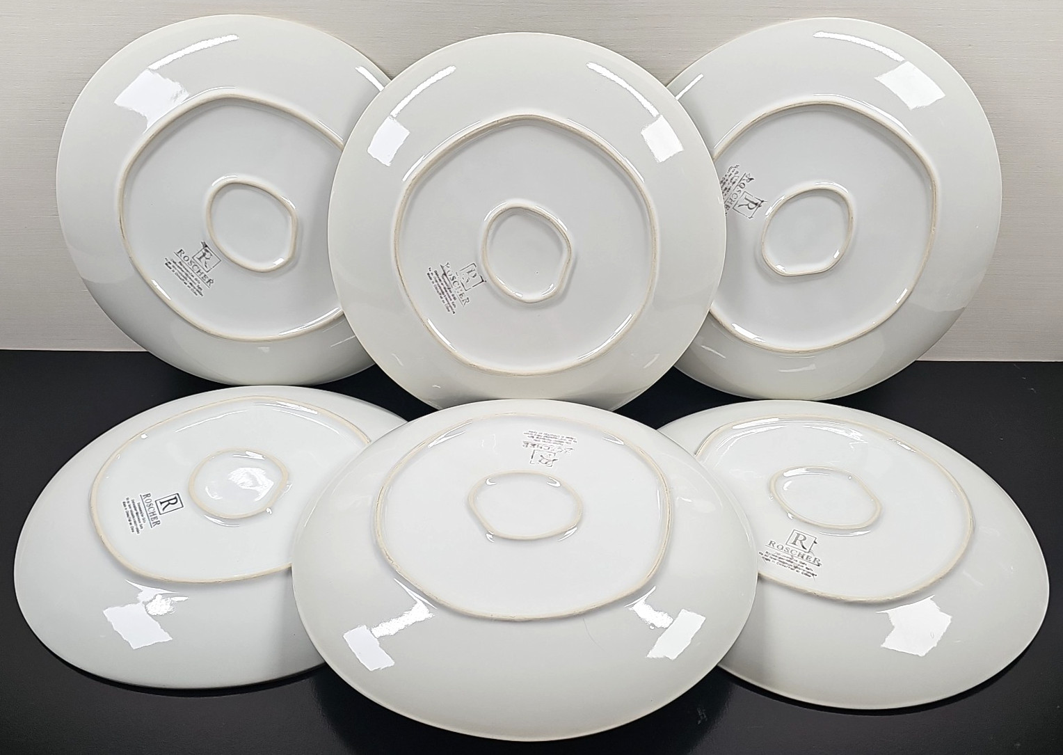 6 Roscher Crackle Glass Green Dinner Plates Set Elegant Stoneware Table Dish Lot
