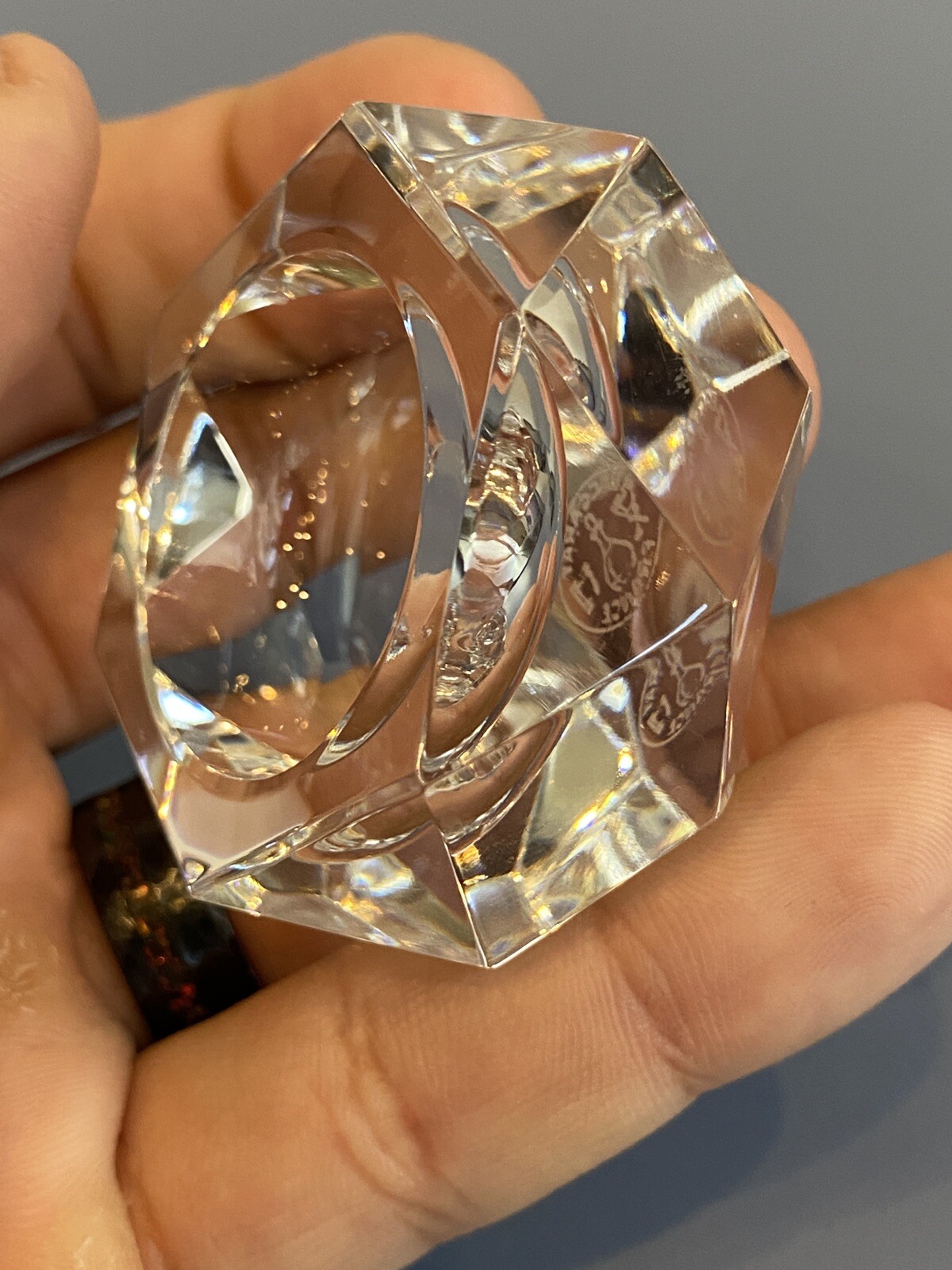 STUNNING VTG BACCARAT Crystal Multifaceted Hexagon Open Salt Cellar SIGNED 2.25″
