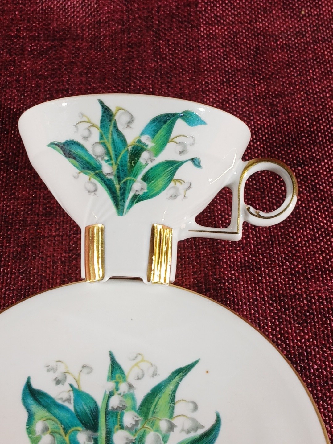 Vintage Mitterteich Germany Bone China Lily of the Valley Footed Cup & Saucer