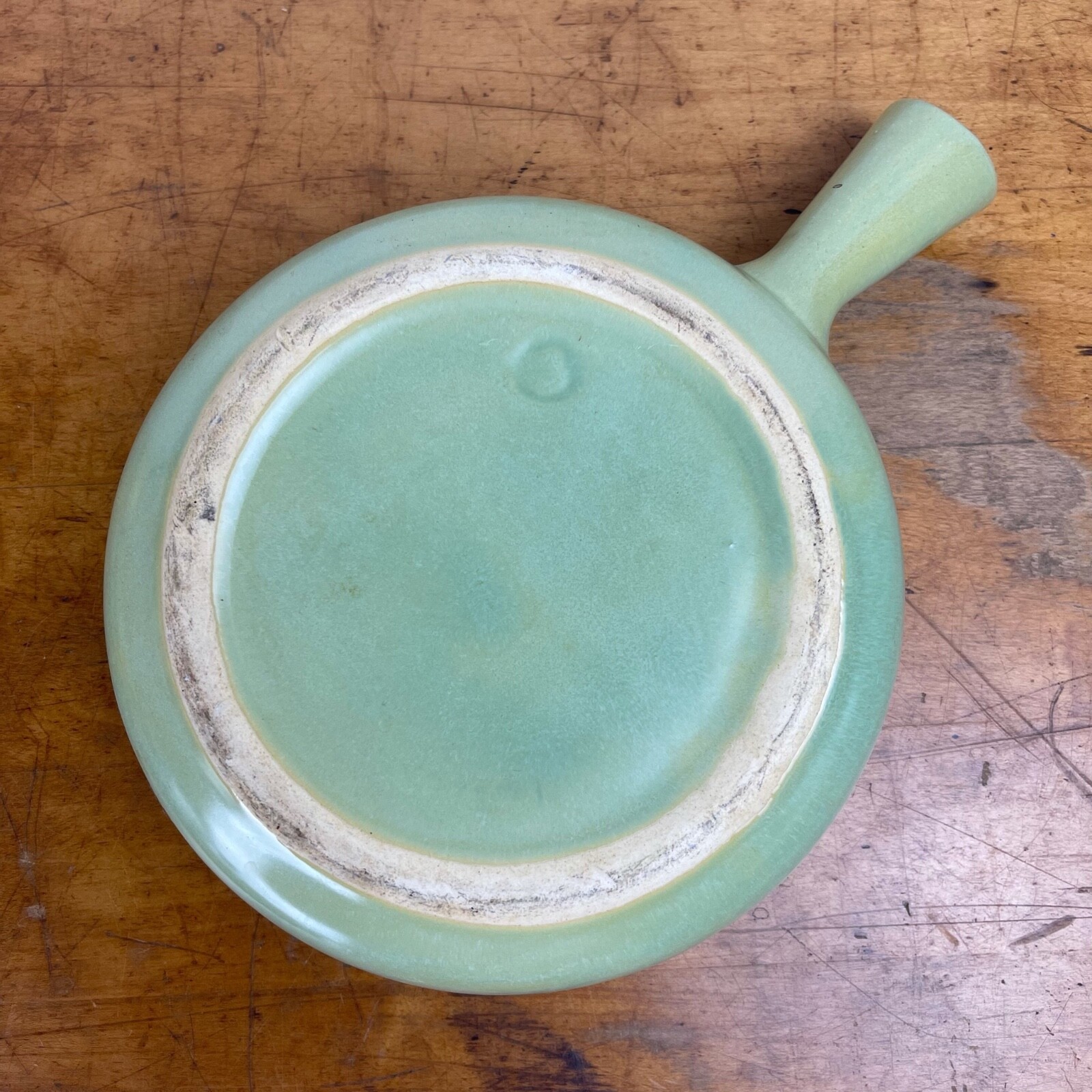 Vintage La Solana Potteries Solana Ware Green Covered Handled Pot 11” Long