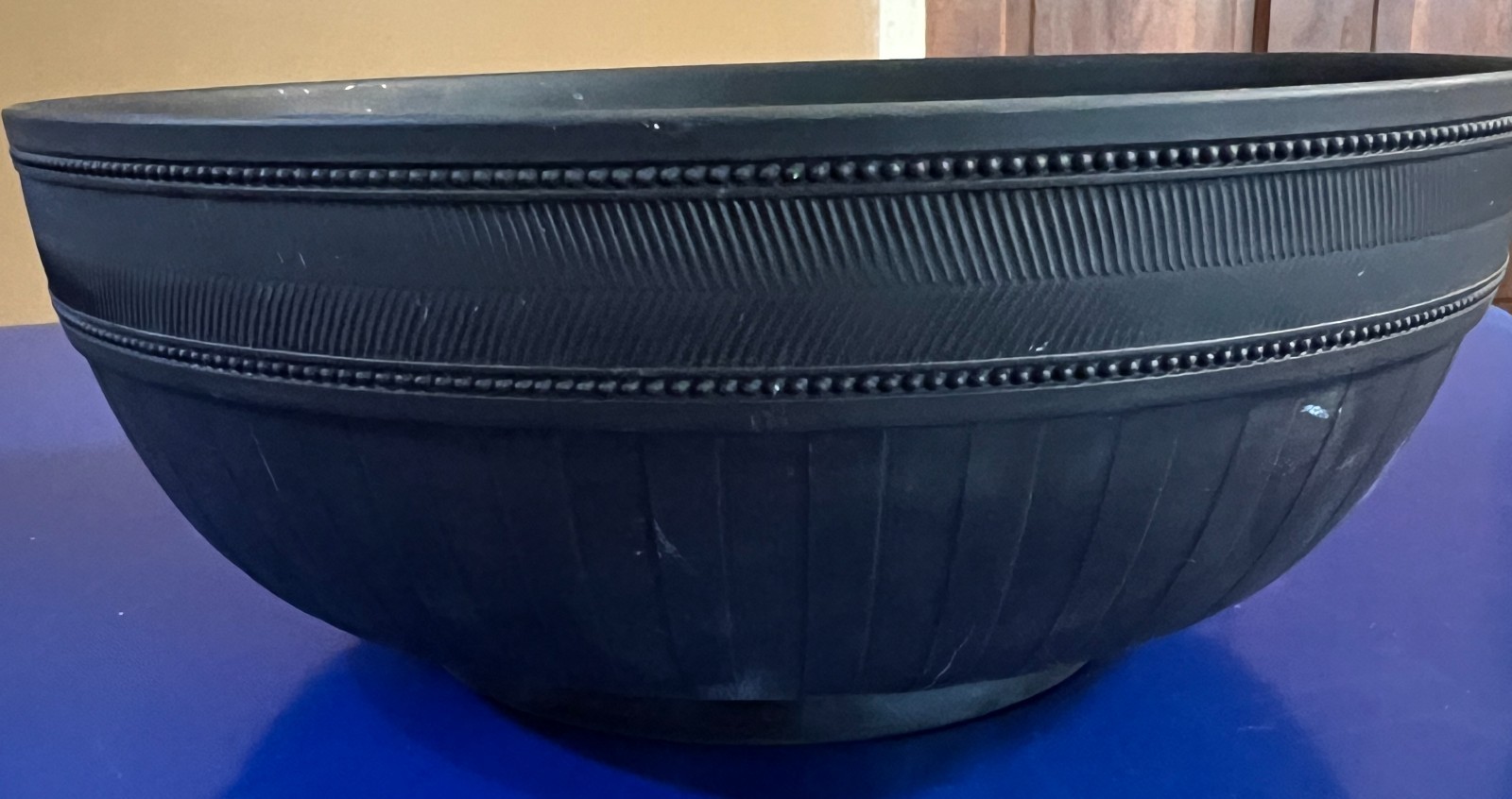 Large 10″ 19th C. Wedgwood Engine Turned Black Basalt Bowl Compare to $400…..
