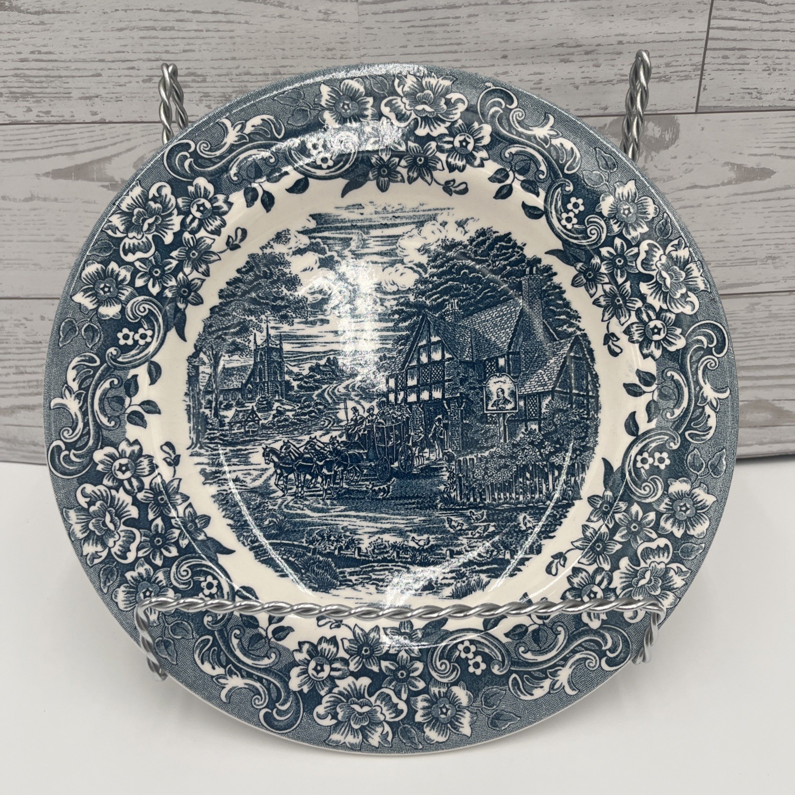 Staffordshire Engravings 17th Century Blue 8″Dinner Plate–Scenic Transferware.