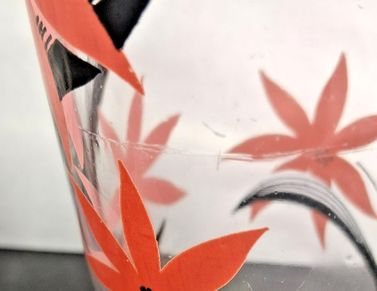 Vintage Hazel-Atlas Drink Glasses ‘Kitchen Aids’ & ‘Pink Poinsettia’ ~ 1950s