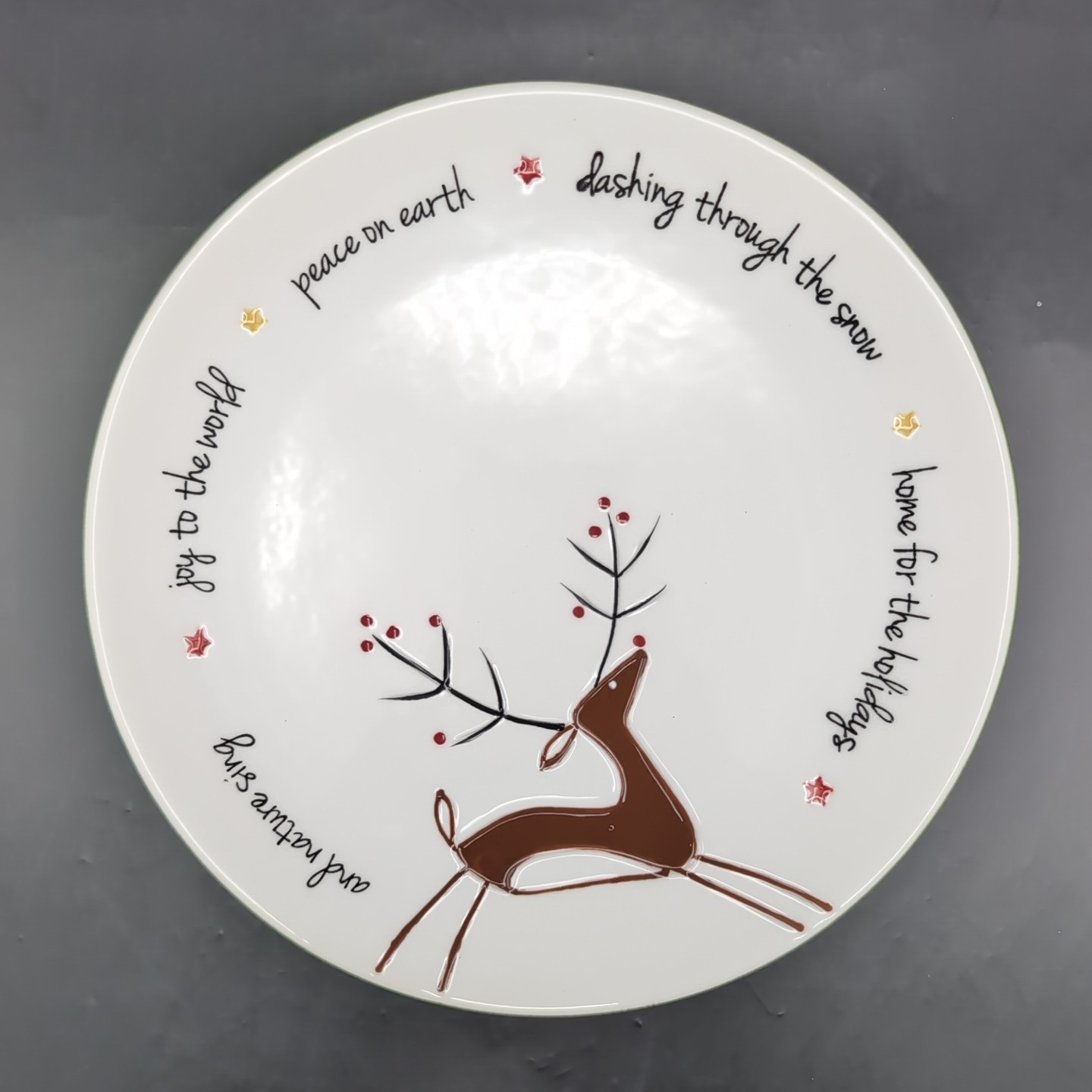 Set of 5 Holiday Home Christmas Salad Plates 8” Reindeer Joy Peace Earth Whimsic