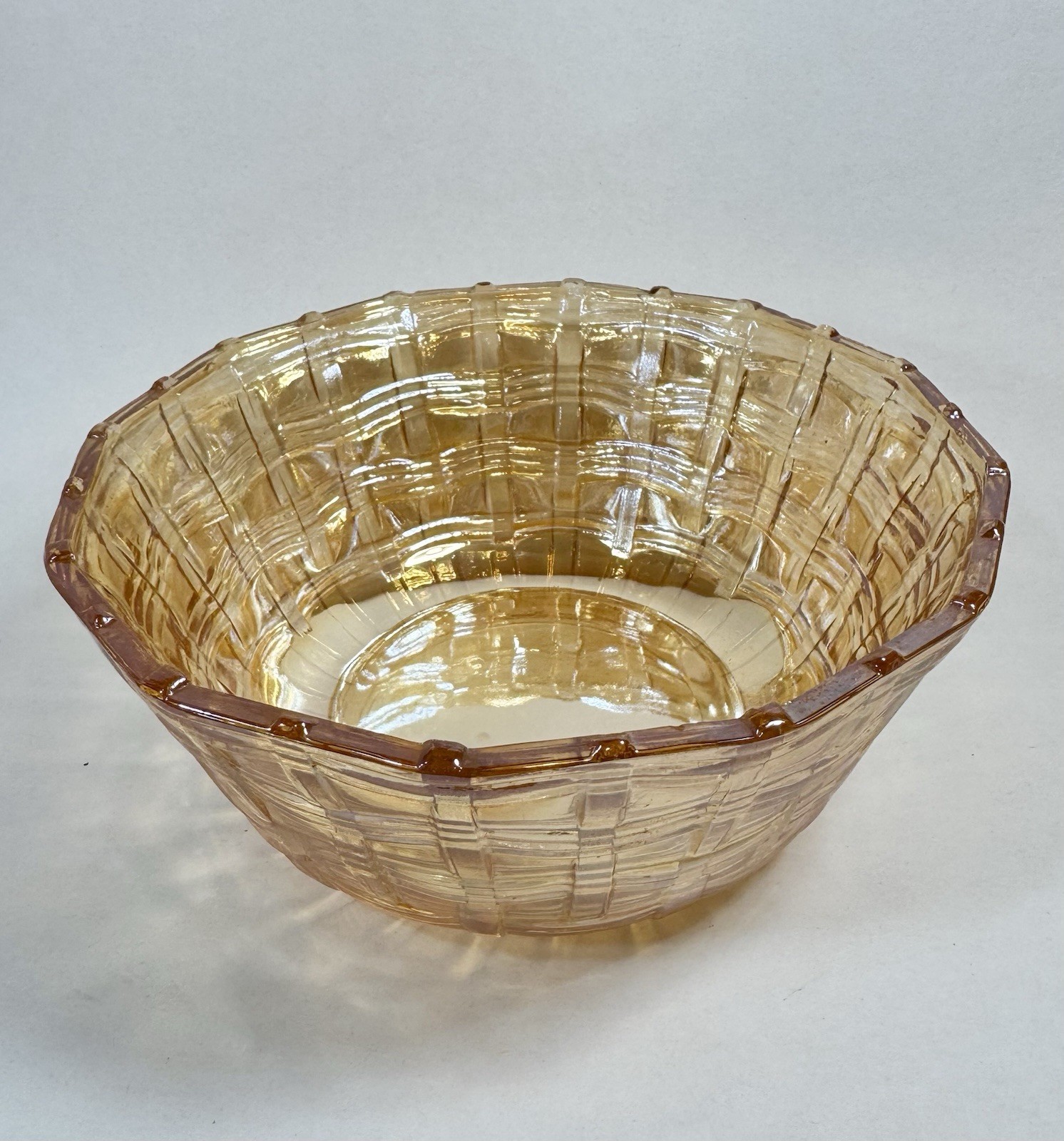 Carnival Glass Bowl Basket Weave Marigold Serving Iridescent 7.25” Vintage B78