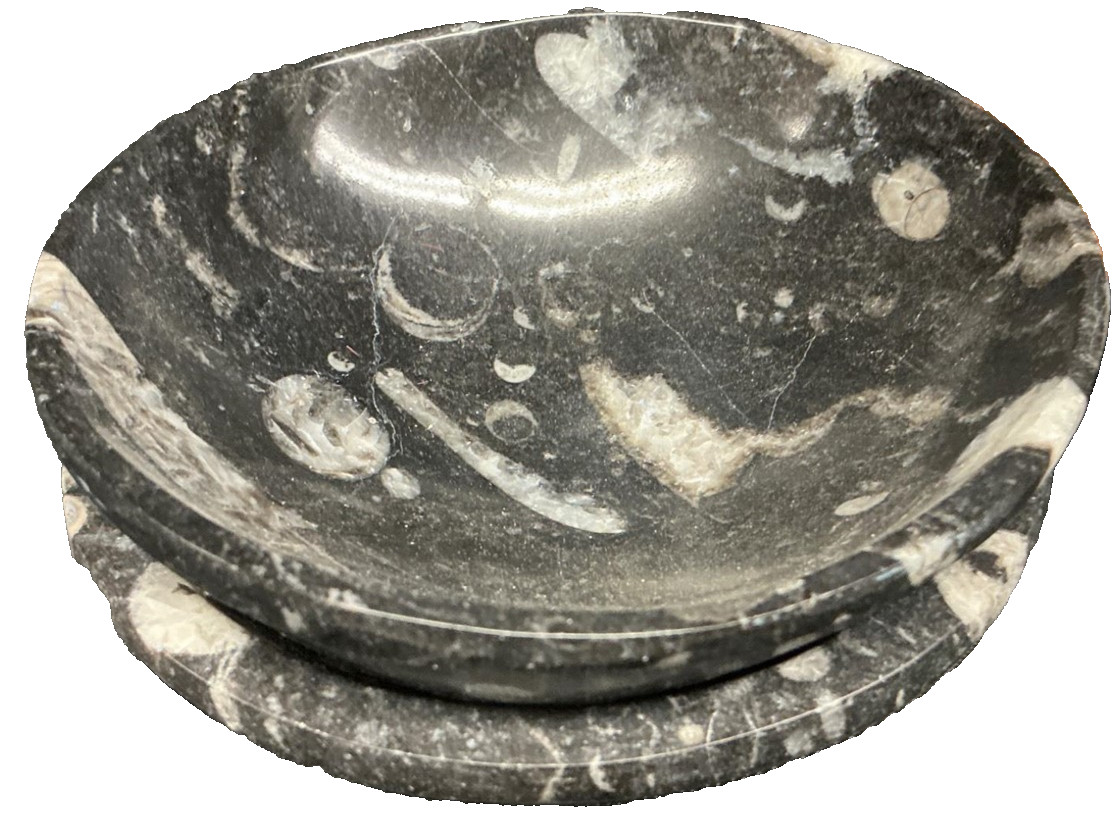2 – Stone Granite Bowls Measure Almost 5 in. Dia 2 in. tall Black White