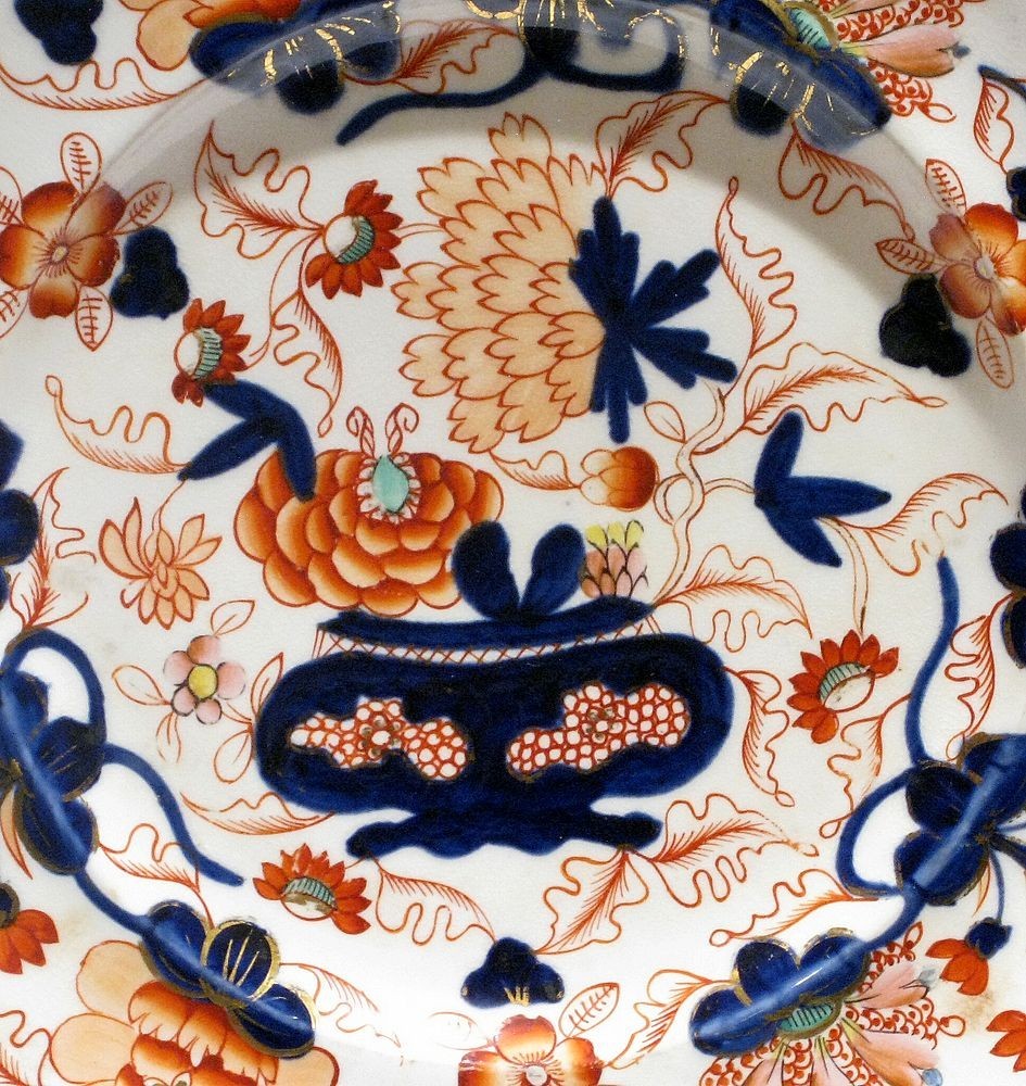 Antique Imari Style Porcelain Cabinet Plate 9-3/4” Blue Rust Floral Unmarked