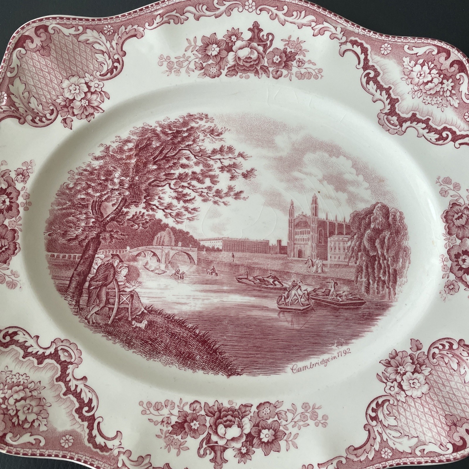 Johnson Brothers Old Britain Castles Cambridge Pink Transferware Platter 12″