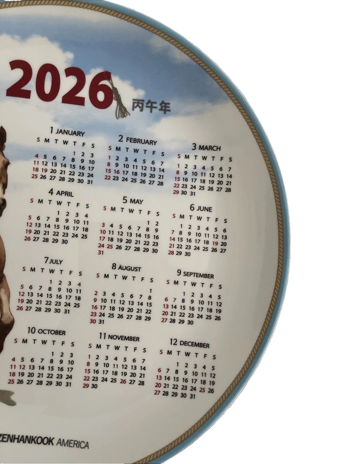 2026 Zodiac Calendar Ceramic Plate with two wild bright horses by Zen Hankook