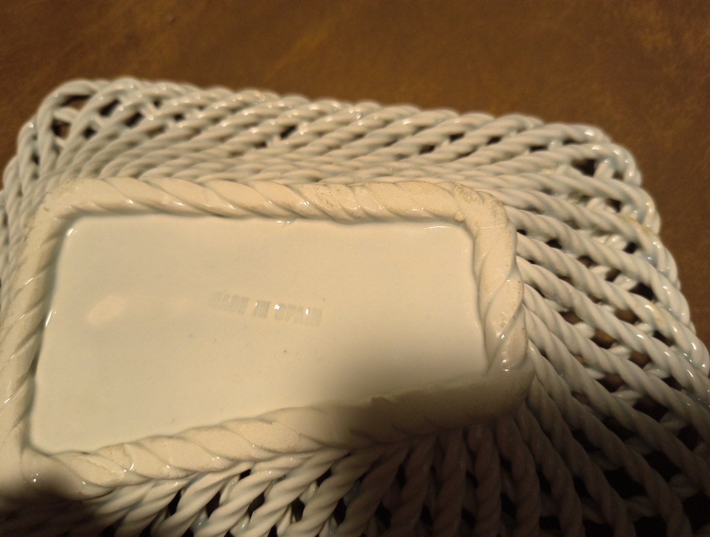 Vintage Asymmetrical Dish Ceramic Lattice Weave 1940s Hand Painted Spain