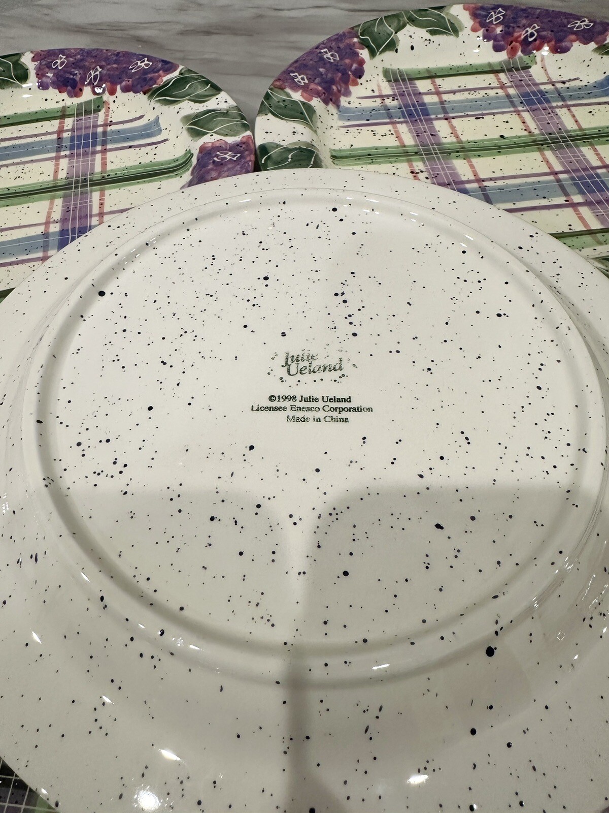 Vintage 15 Piece Enesco Julie Ueland Dinner Set Purple Hydrangeas Flowers Plates