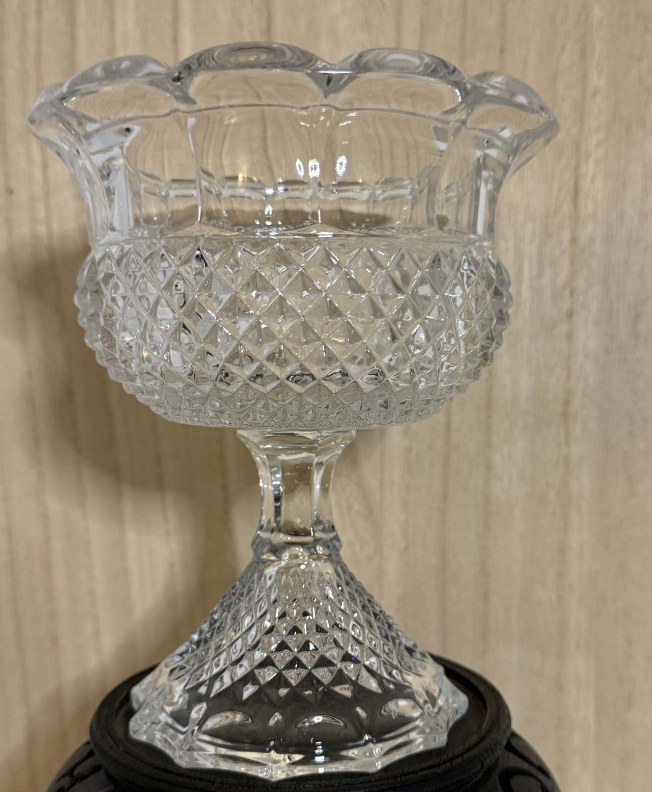 Anchor Hocking Wexford Diamond Pattern Heavy Glass Pedestal Compote Vintage