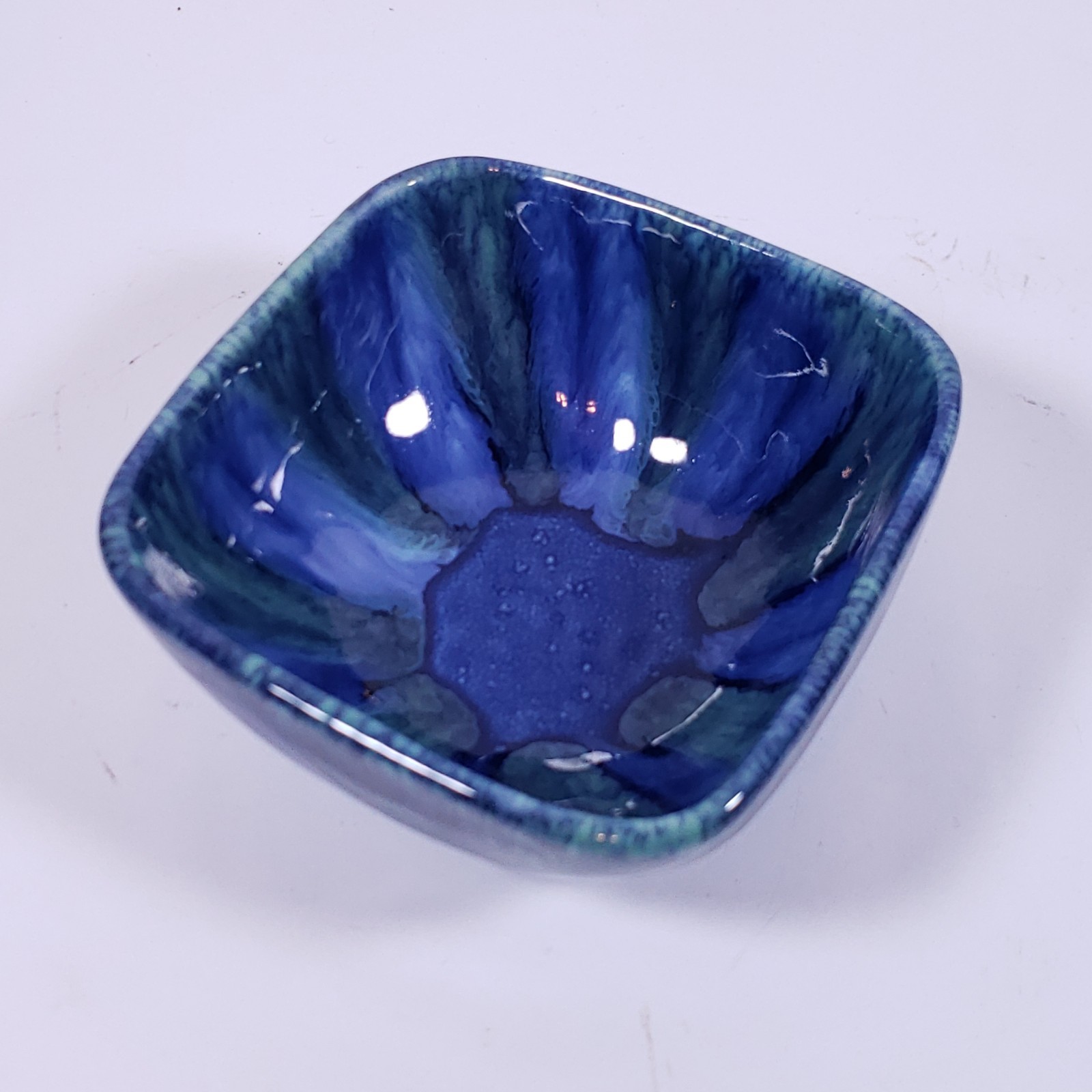 DRYDEN Hot Springs Arkansas Pottery Blue Green Drip Glaze Bowl TRINKET DISH