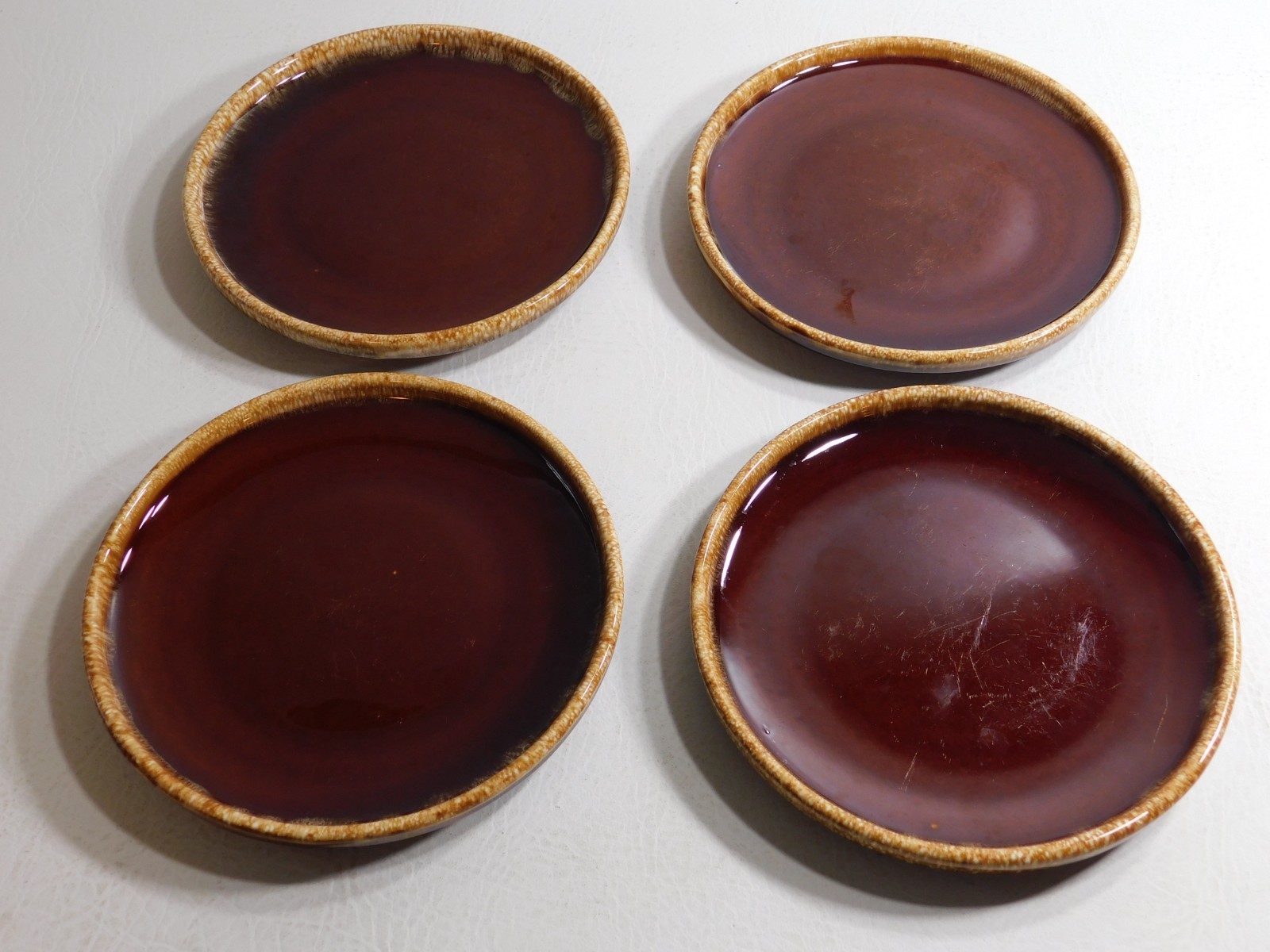 Vintage Hull Pottery Brown Drip Glaze Salad Plates 7 3/8″ – Lot of 4 – Read