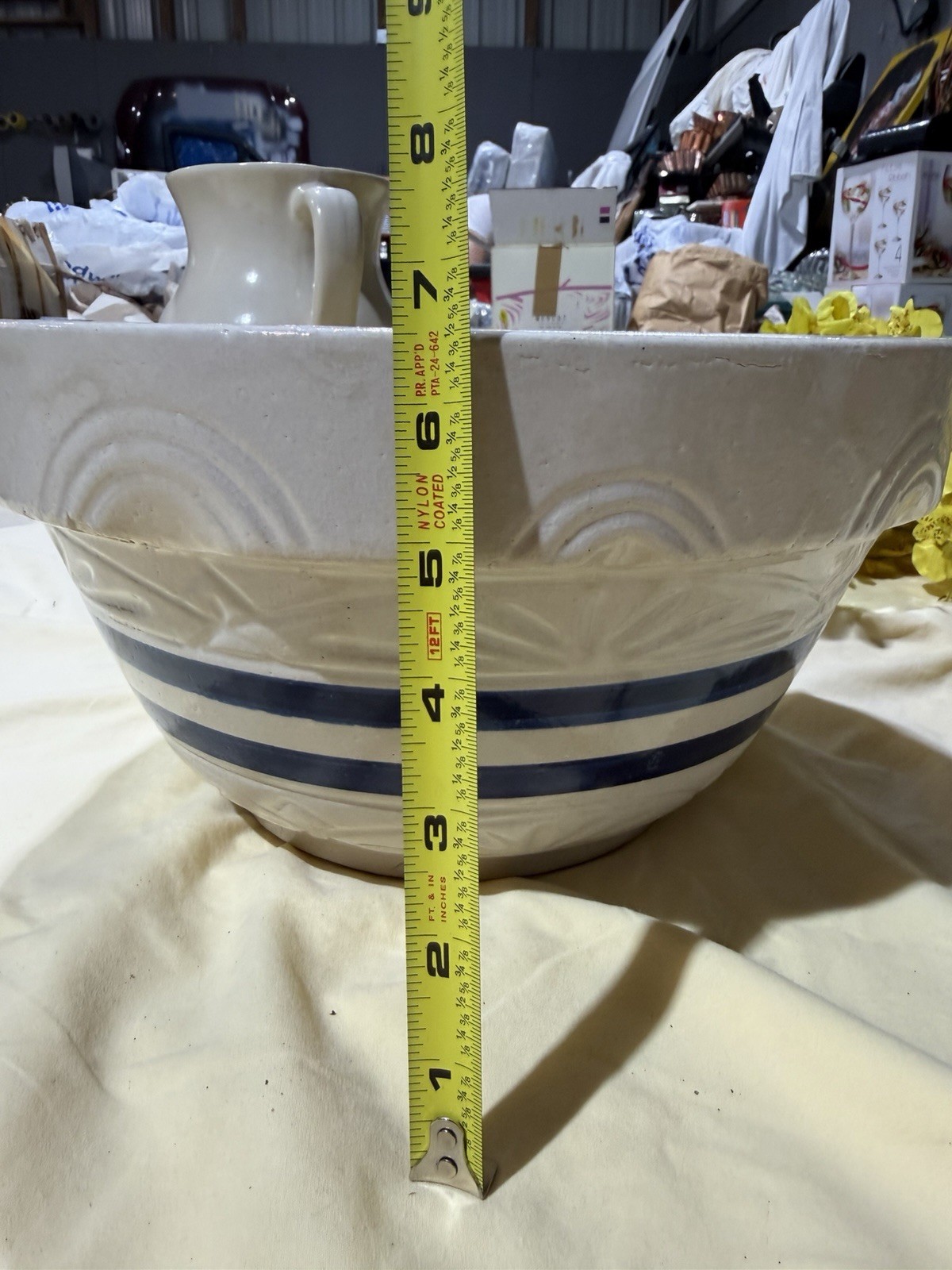 Vtg RRP Co Robinson Ransbottom Blue Band Stoneware 3pc Set Bowl Pitcher