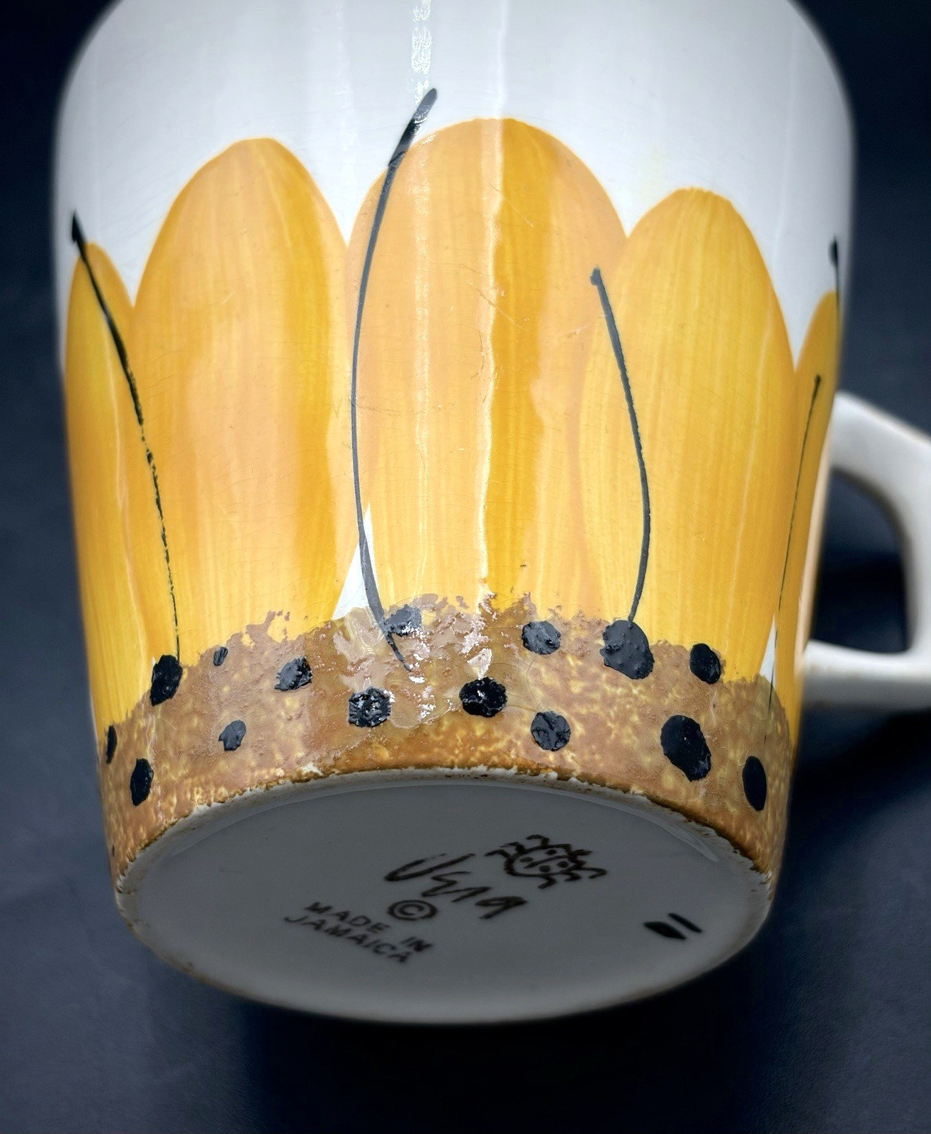 Rare VTG Vera Neumann Hand Painted Sunflower Ceramic Mug: 1960s Made in Jamaica