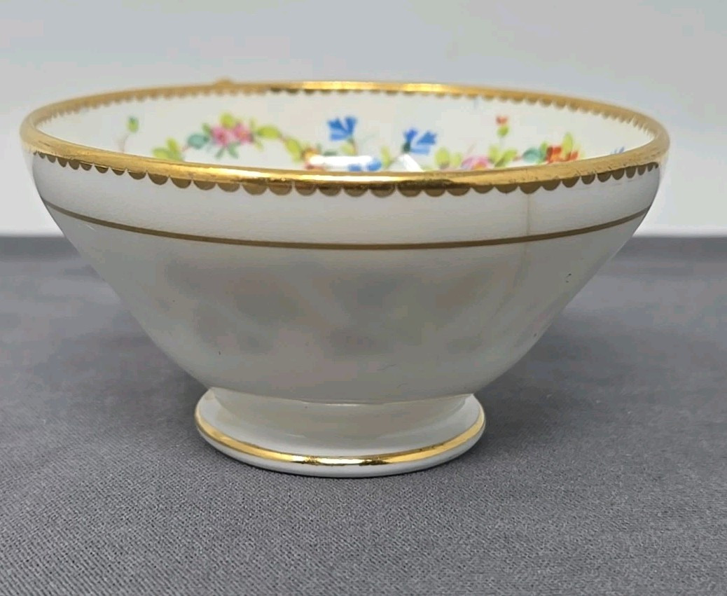 Minton Demitasse Cup Saucer H1100 Floral, Gold Border C. 1905