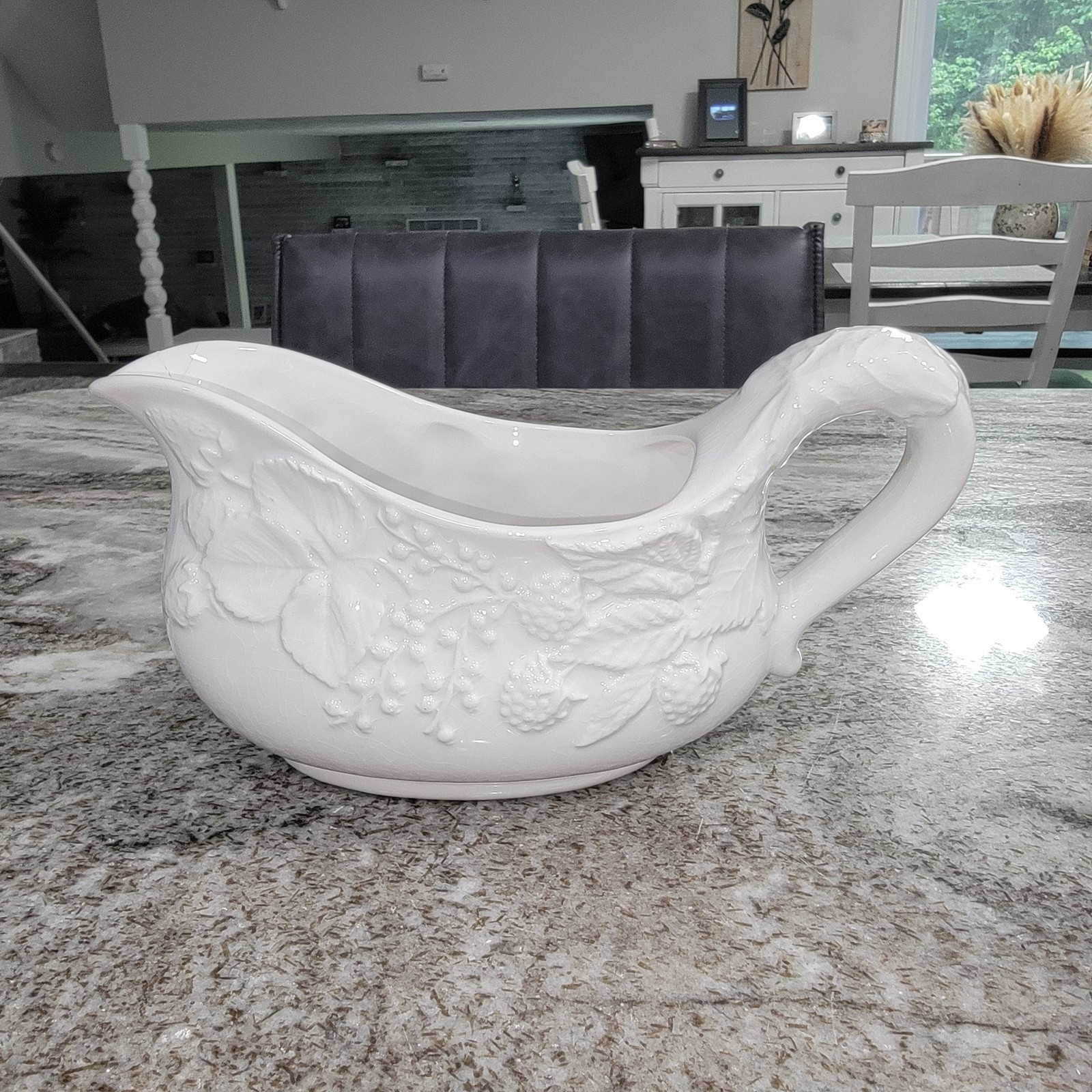 Vintage White Ceramic Grape Vine Gravy Boat Sauce Server Italy? Repair