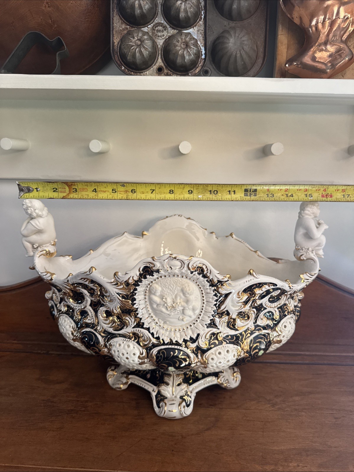 Vintage Mid Century Italian Capodimonte Cherub Porcelian Fruit Bowl Centerpiece