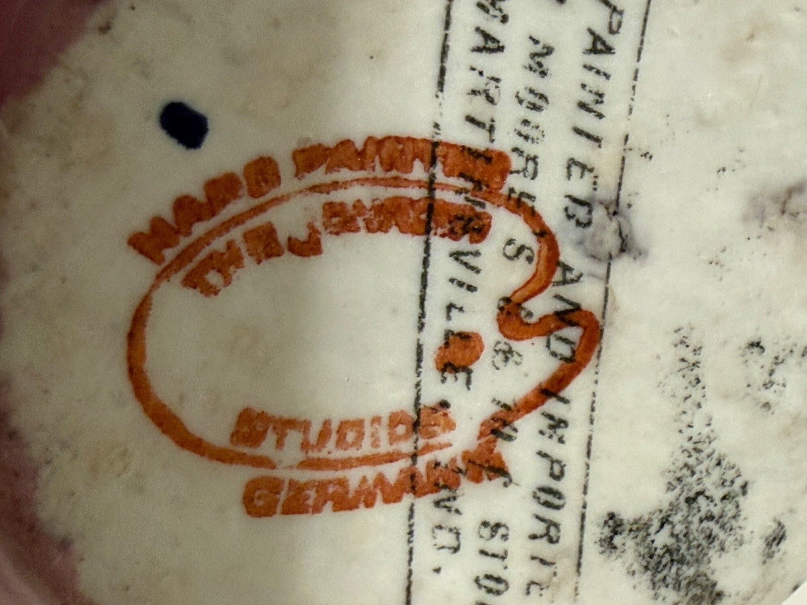 Rare Old Martinsville IN Creamer, Natl Sanitarium, Moore’s 5&10c, Germany