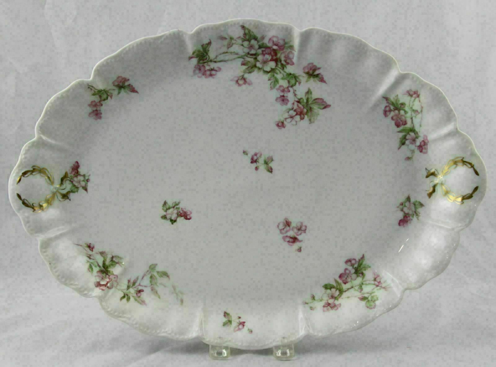 Haviland & Co Limoges Pink Wild Rose Oval Serving Platter 16-1/2″ Schleiger 241