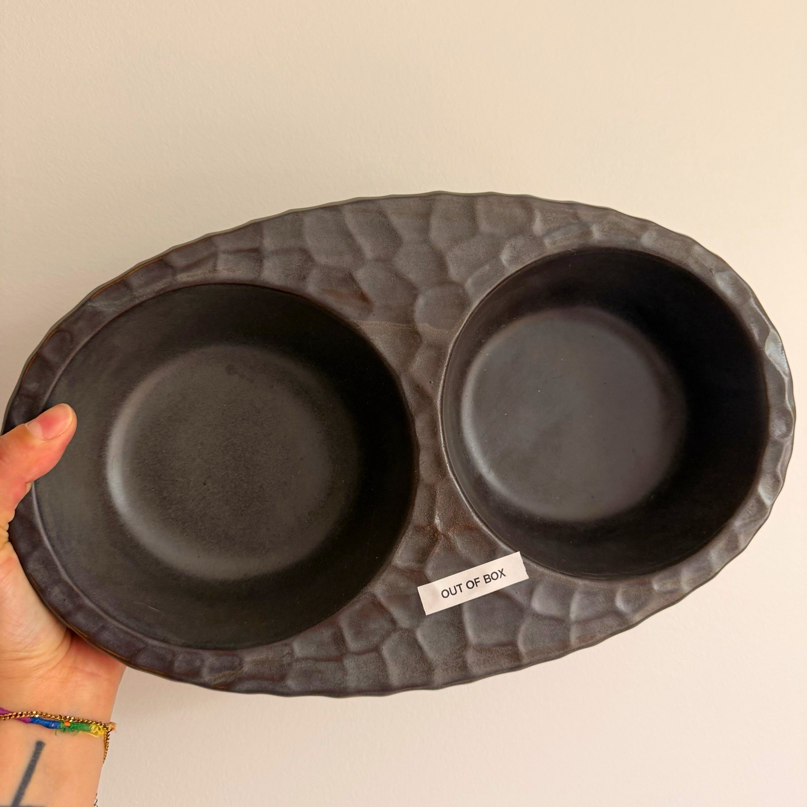 Nate + Jeremiah Ceramic Oval Chip & Dip Bowl Set Bronze Geometric Microwave Safe