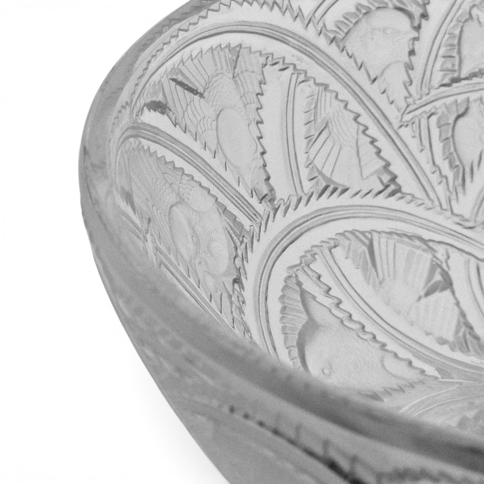 VTG Lalique France Pinsons Crystal Centerpiece Bowl Frosted Finches Signed 9.125