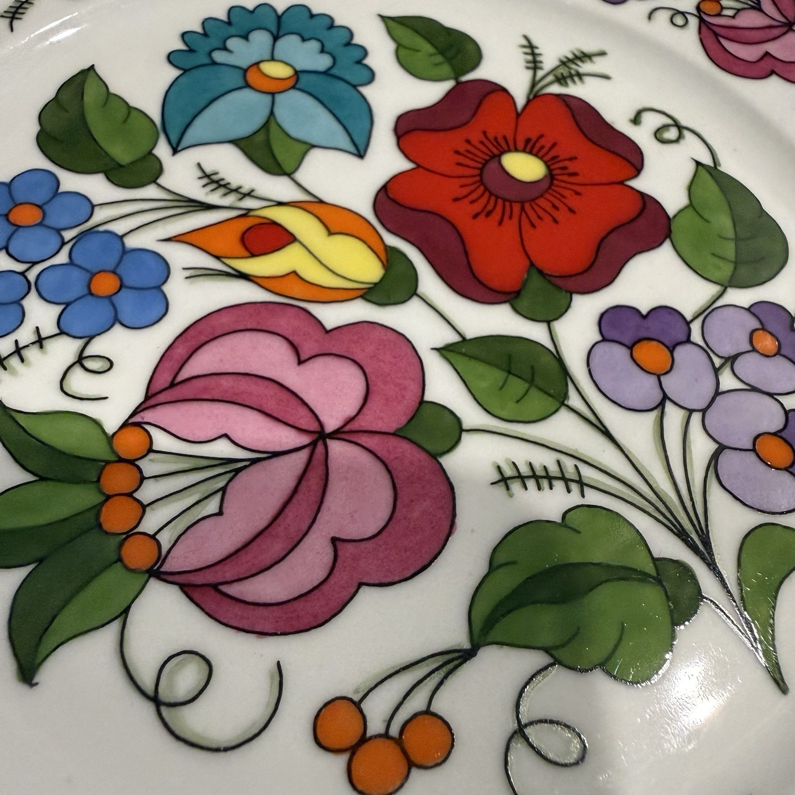 Vintage Kalocsa Hungary Handpainted Floral Porcelain Plates Set of 2 Boxed Mod