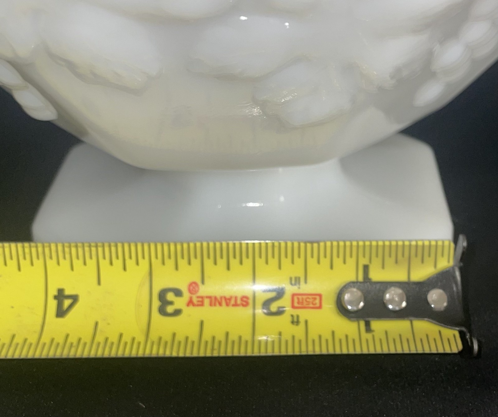 Milk Glass Grapes and Leaves Footed Pedestal Fruit Bowl Octagon 9 1/2 Inches