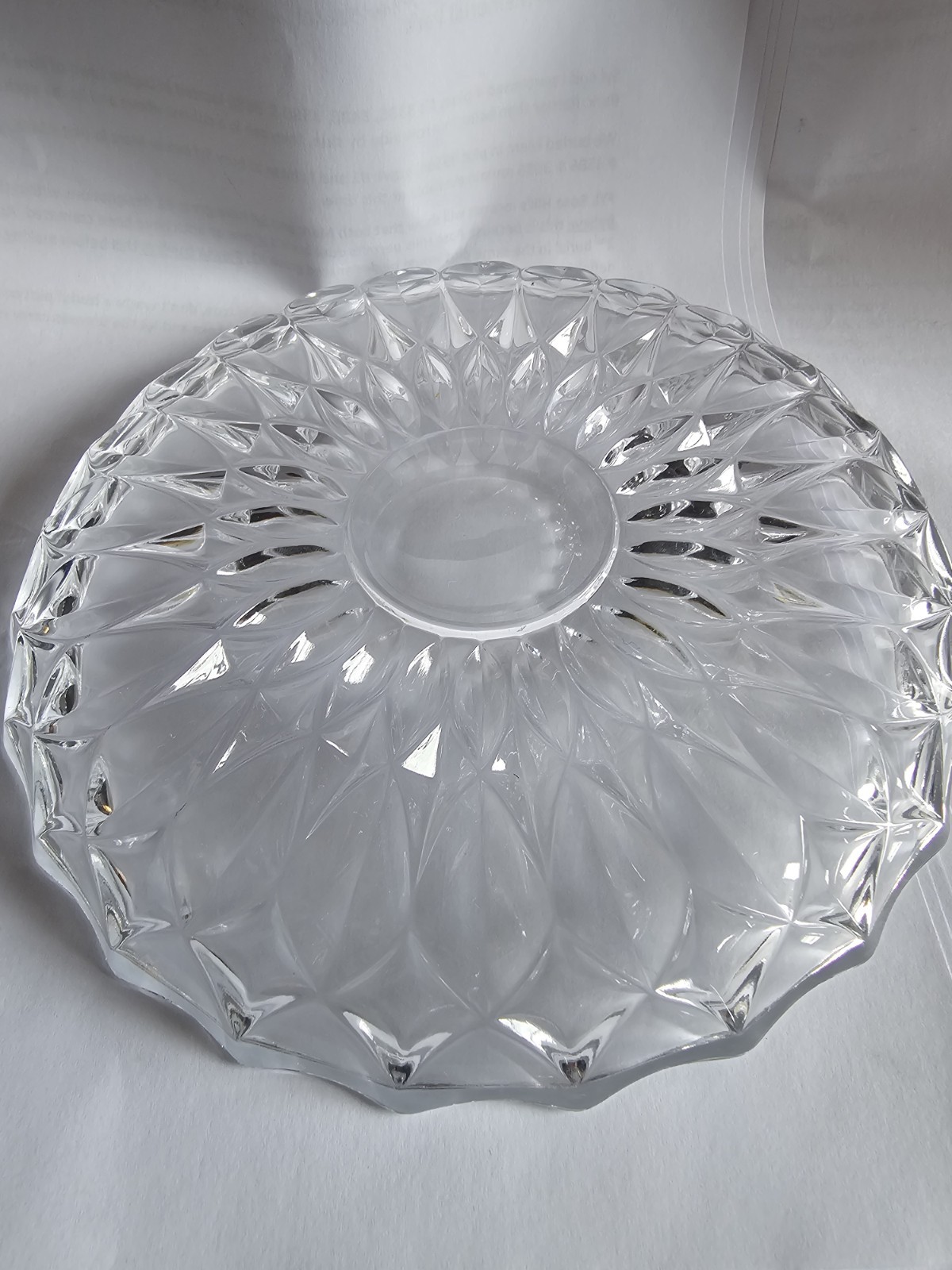 Clear Cut Glass Round Decorative Dish, 8 in Diameter, Single Compartment
