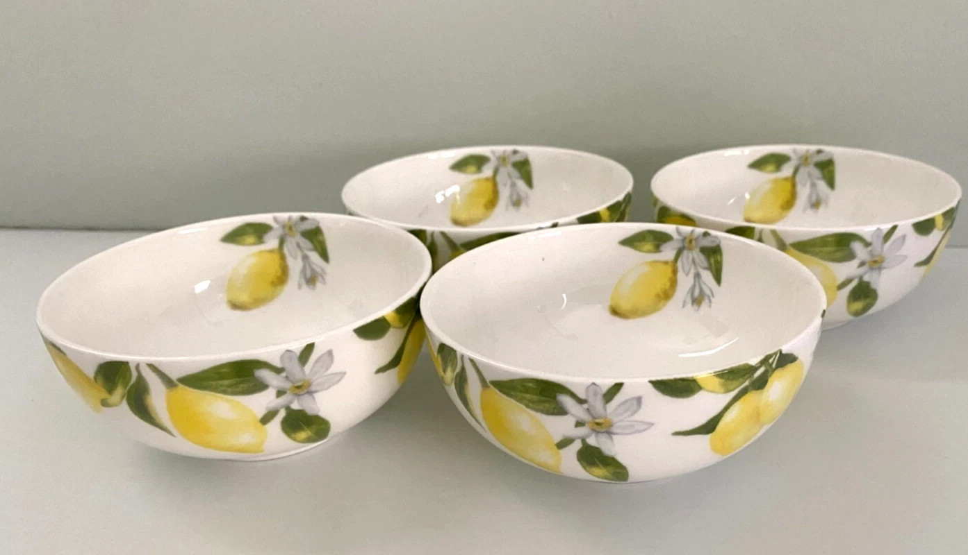 Mikasa Lemons Set of 4 Fruit Bowls Bone China 4.5″ Microwave Dishwasher Safe