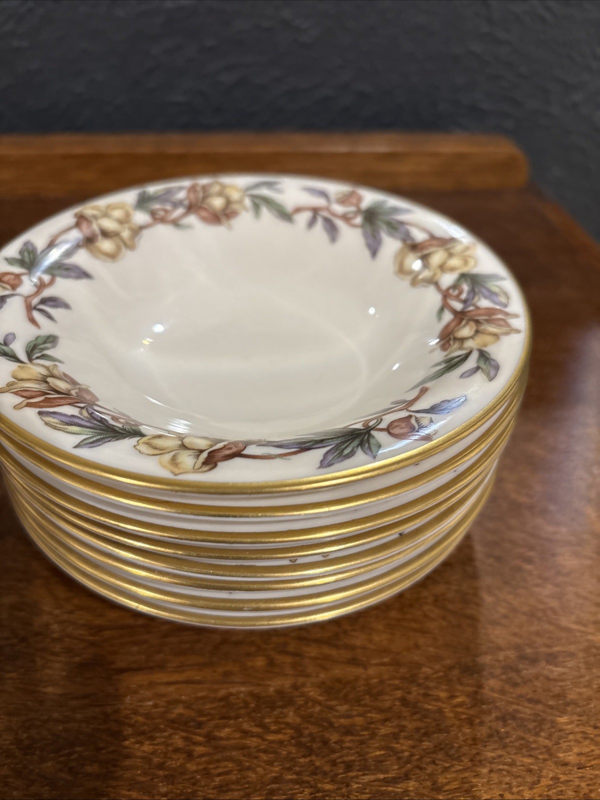 Flintridge USA Woodrose China Fruit/Dessert Bowls, Set Of Eight- 5 1/2 Inches