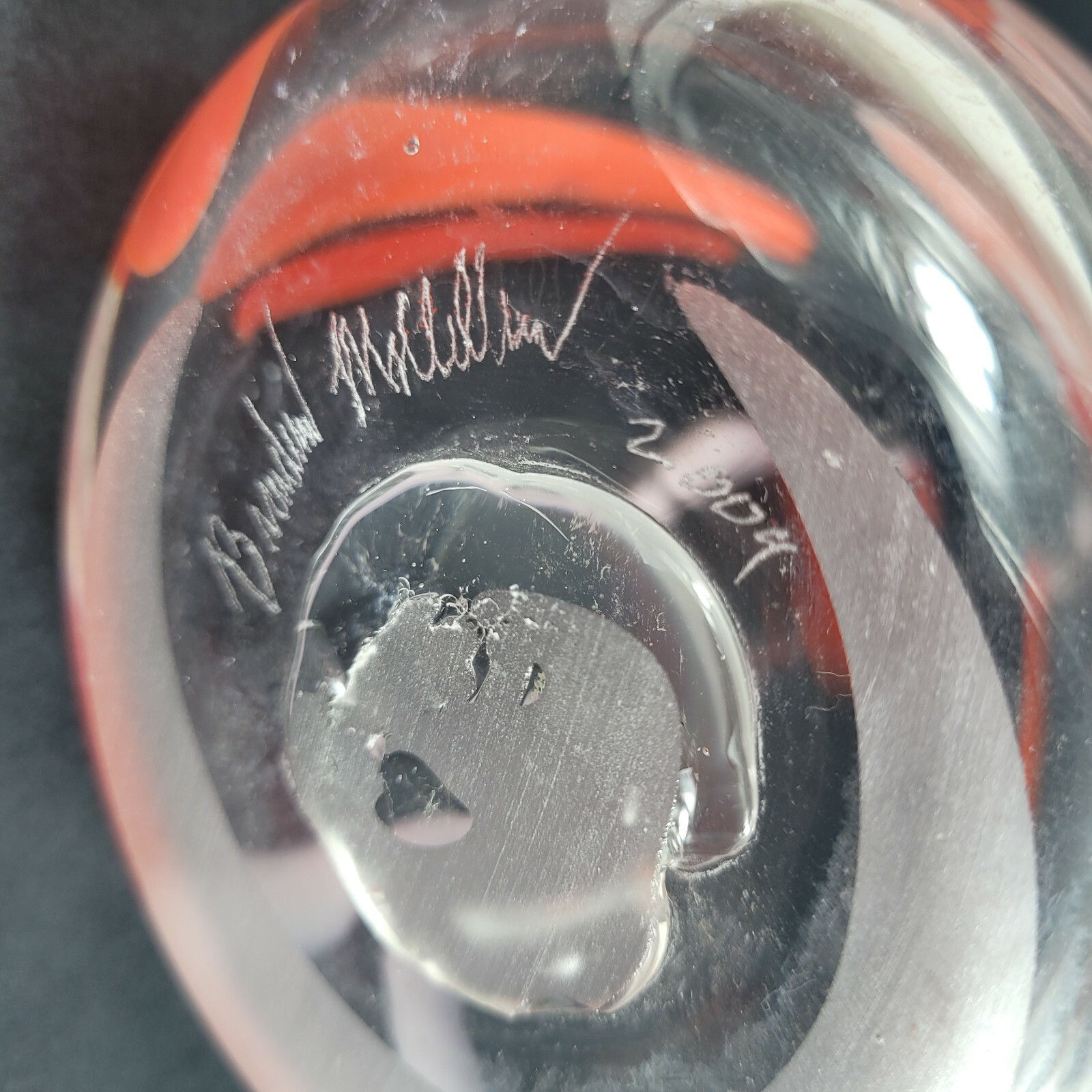 BRANDON MCCLELLAN Studio Art Glass Artist Signed Abstract Red and white 2009