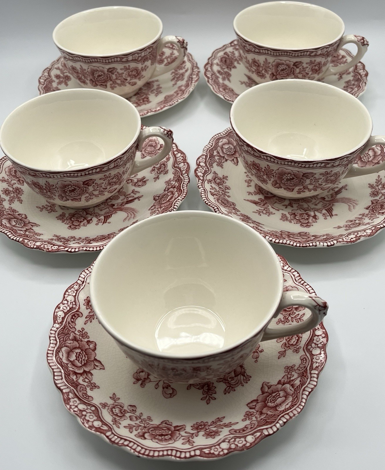 Crown Ducal Bristol Pink Scalloped Edge Tea Cup and Saucer Vintage 1930s