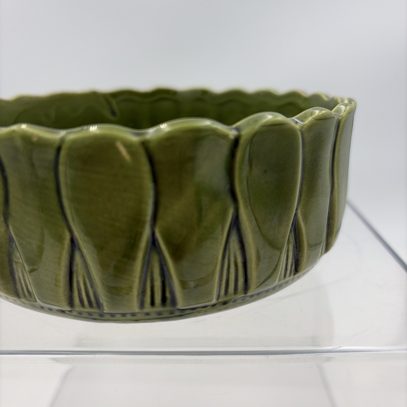 Decorative Olive Green Bowl Made In Japan. 5 1/2 Inches Wide By 2 1/2 Tall.