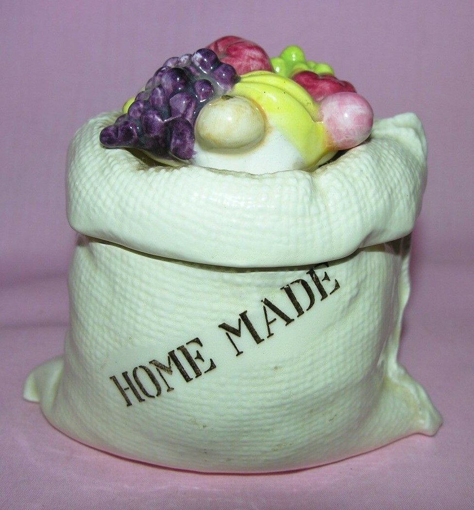 Vintage Lefton “Homemade” Lidded Jam Pot #3906 Ceramic Fruit Jar No Spoon