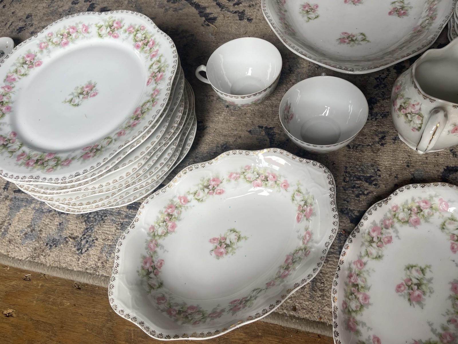 Mignon Bavaria Porcelain Floral Dinner Set White Pink Green Plates Cups Creamer