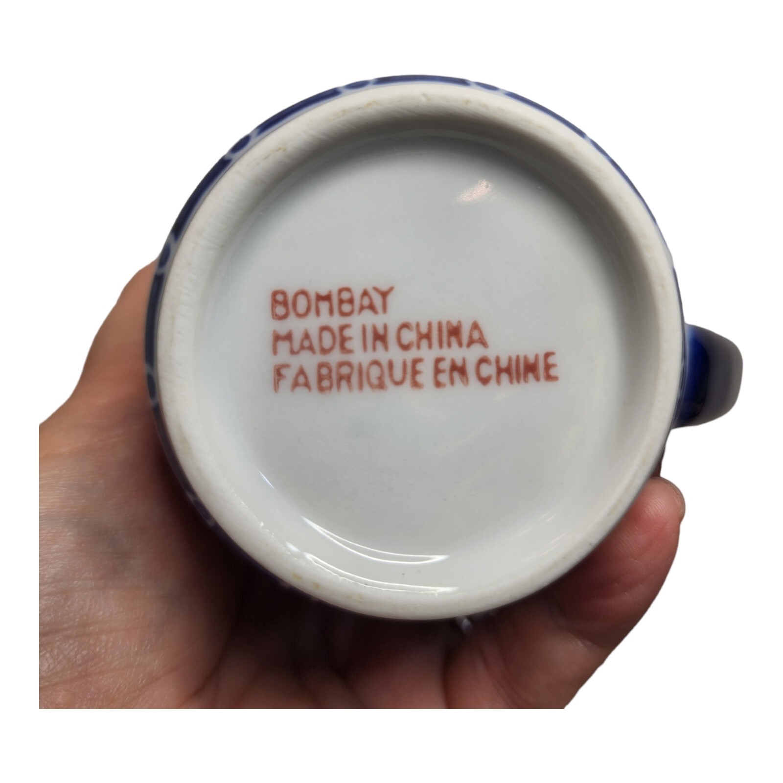 Windsor Bombay Creamer White Blue Bands Floral Scrolls Vintage Retired 10 ounces
