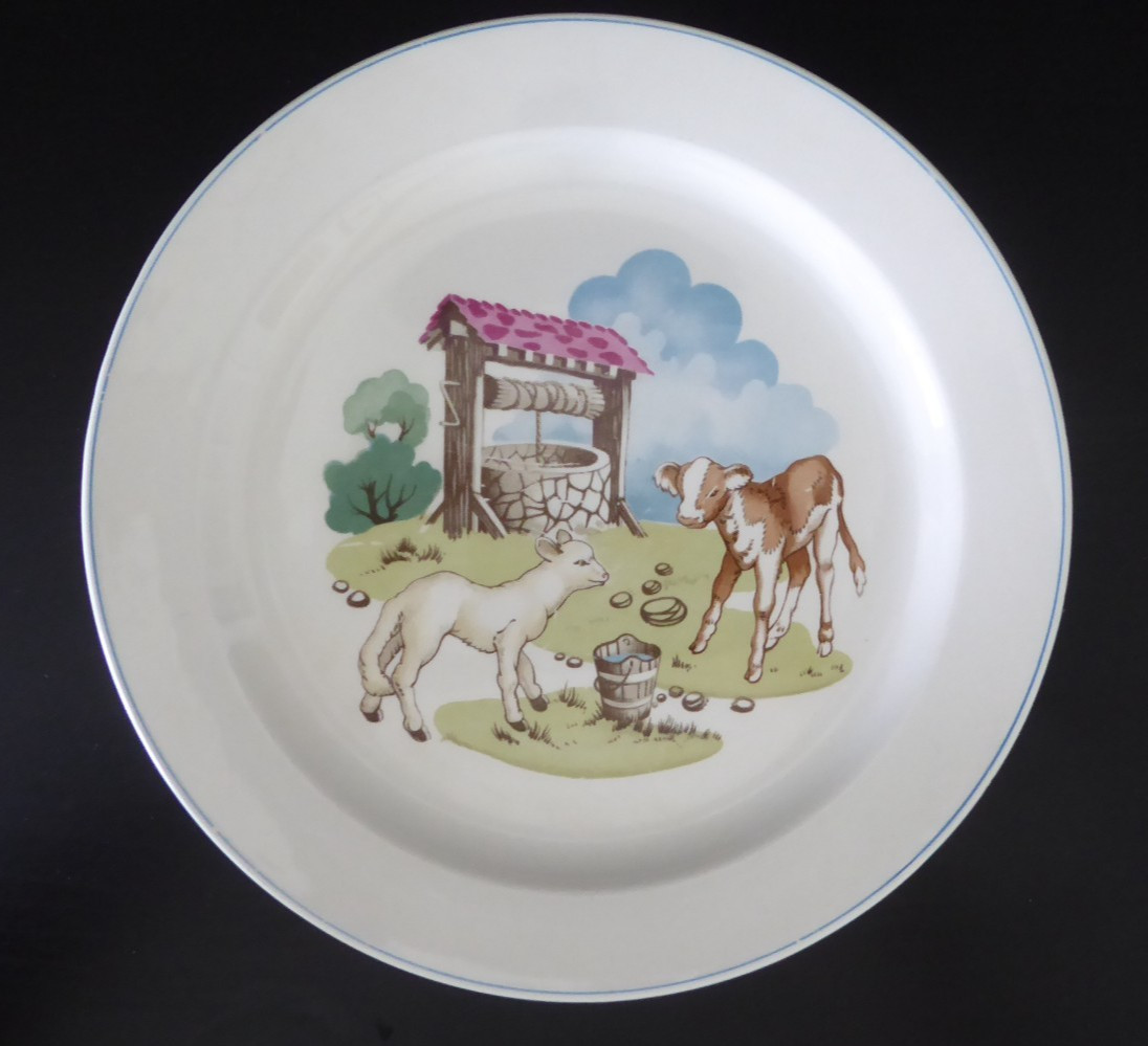 Vintage 1962 England Spode Copeland Ceramic 3365 Pets Farm Child Plates 7 7/8″