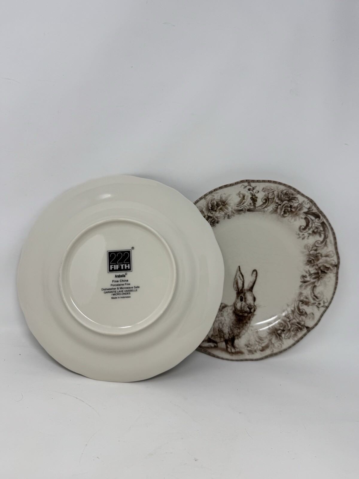 2 222 Fifth Bunny Arabella Brown & White Porcelain Salad Plates 8.5” Easter