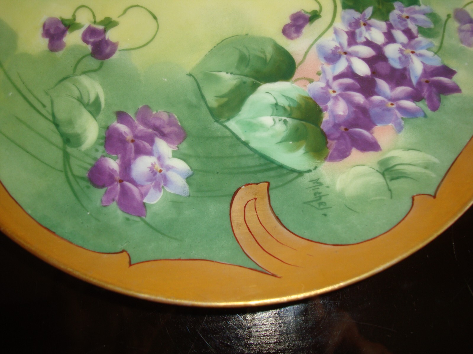 HAVILAND LIMOGES HAND PAINTED PLATE PICKARD ARTIST “MICHEL” VIOLETS &GOLD 8 1/2″