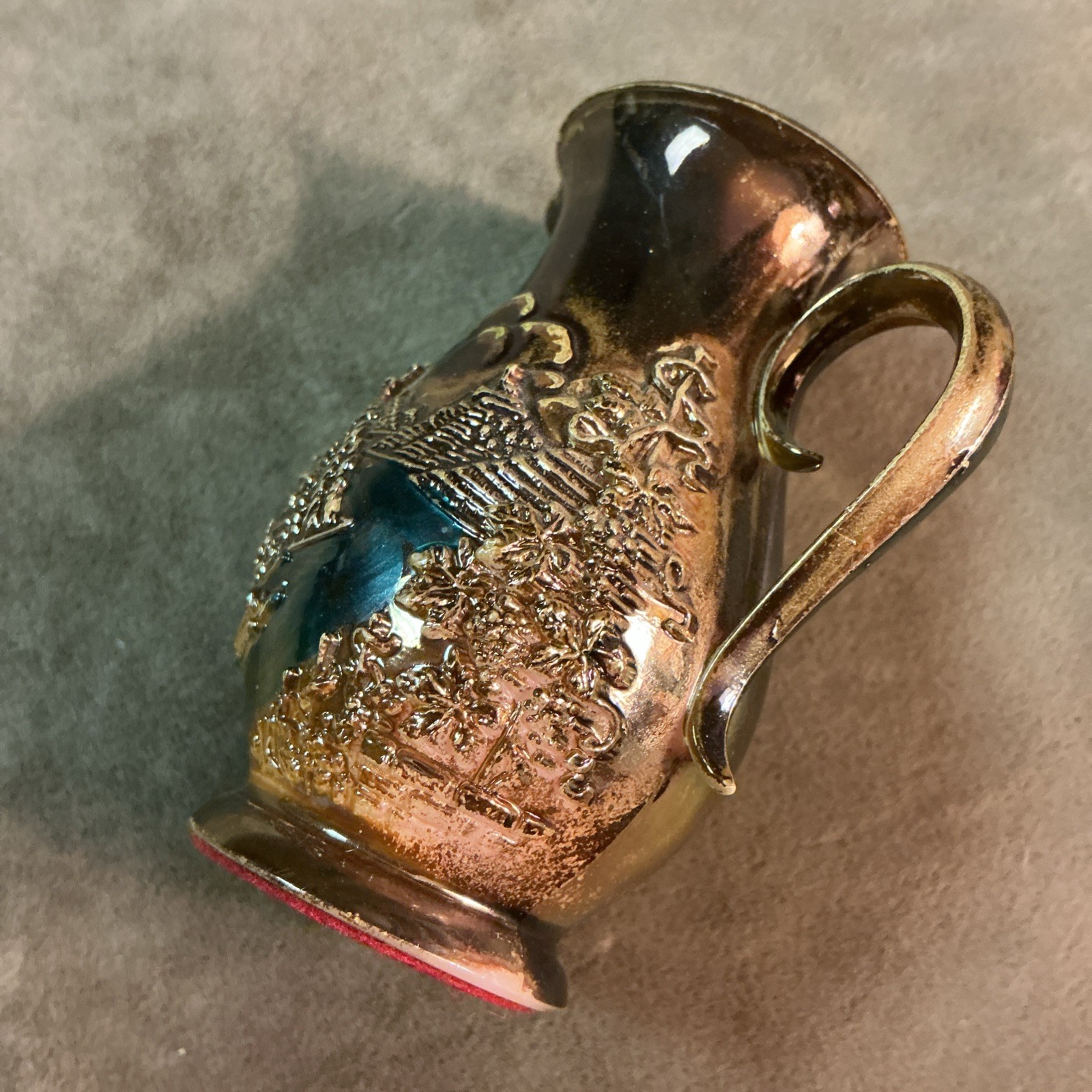 19th century Victorian sm Potter lusterware oriental theme souvenir pitcher Vase