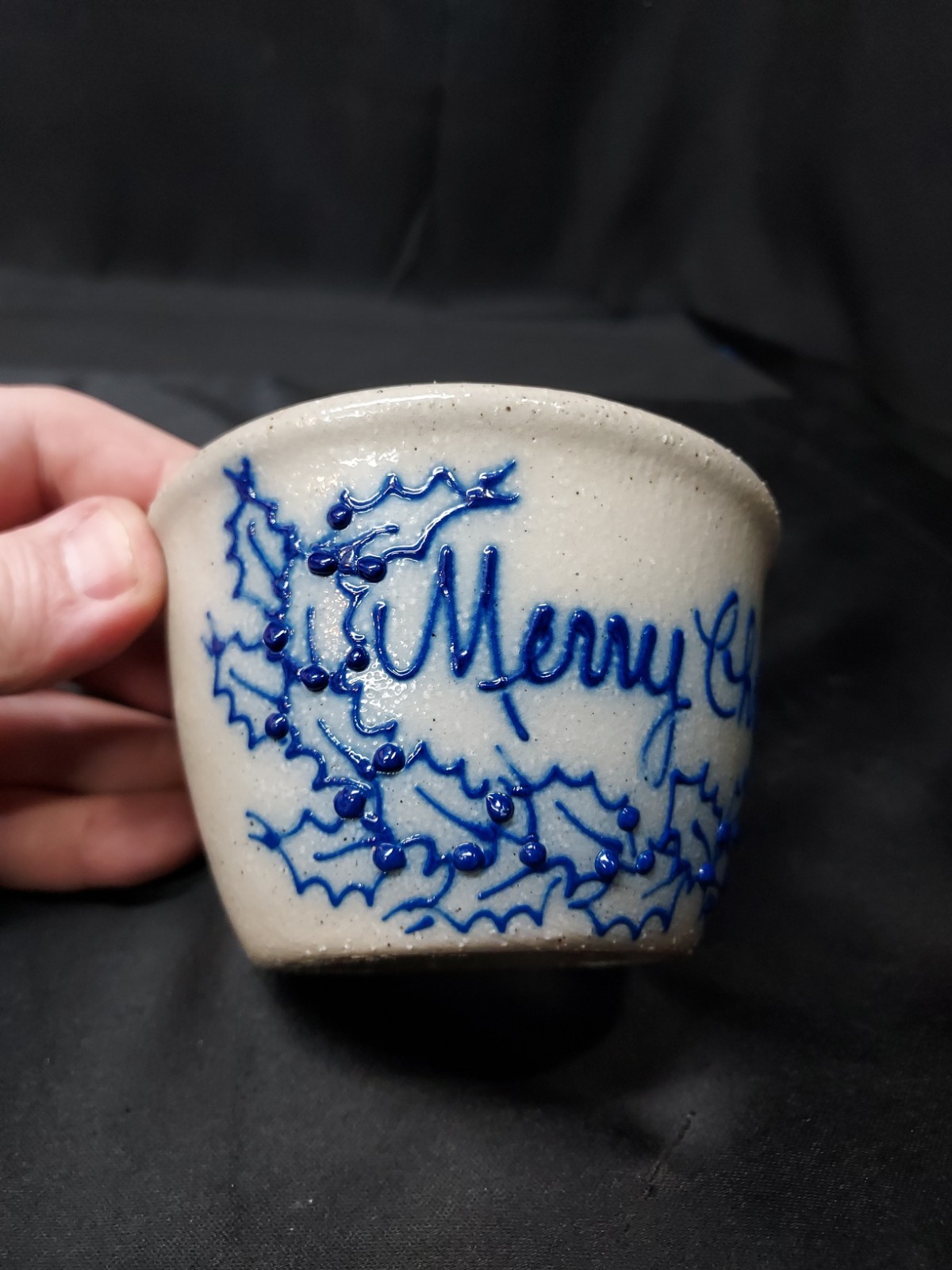 1994 Salmon Falls Stoneware MERRY CHRISTMAS Small Custard Cup Bowl Holly Berry