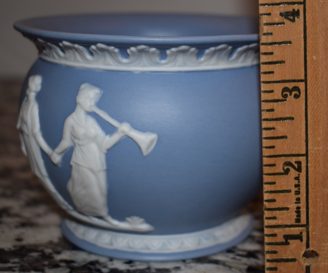 Blue Jasperware Cache Pot Planter Vase Neoclassical Vintage Japan