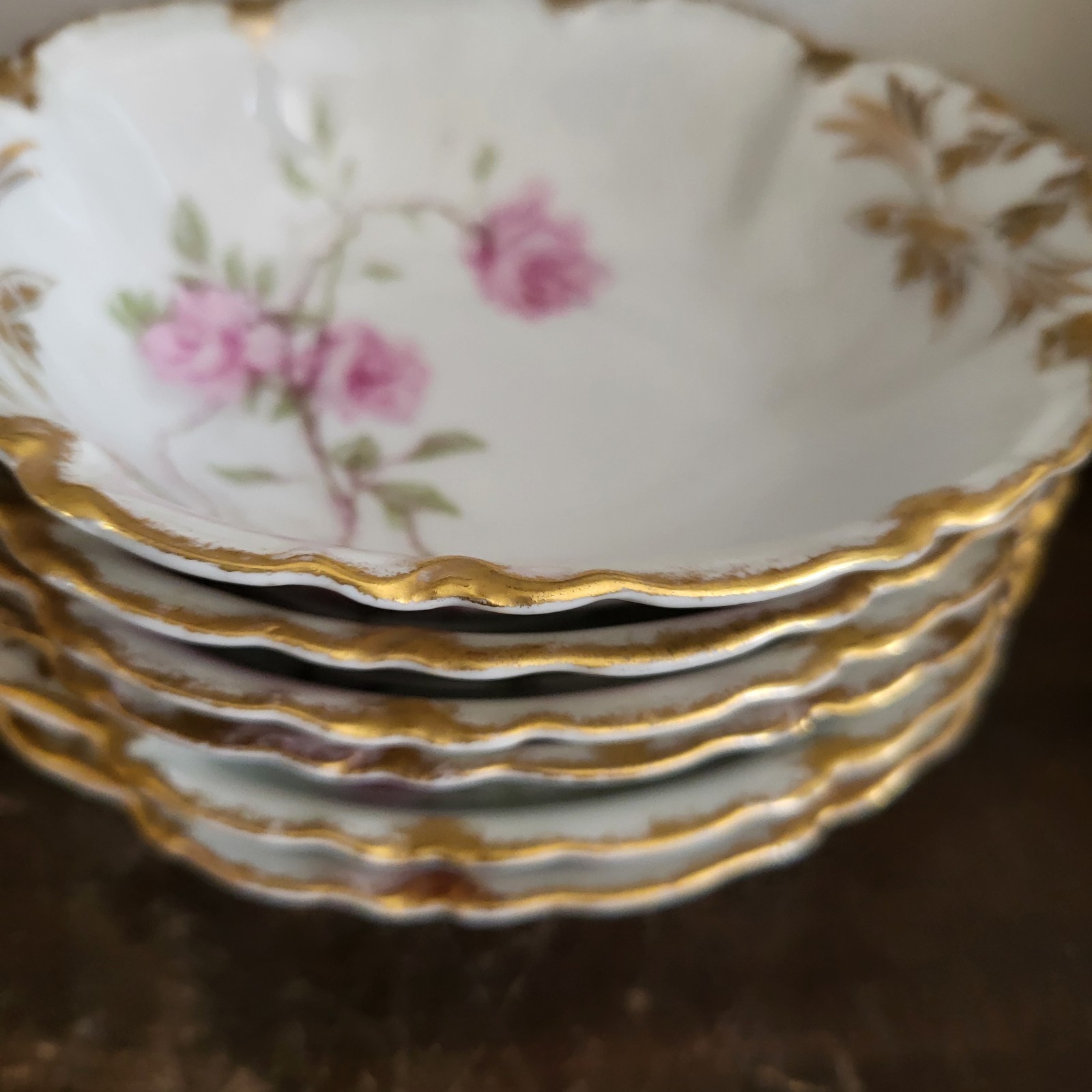 Haviland Limoges France Schleiger Baltimore Rose Set Of 6 Oval Dessert Bowl