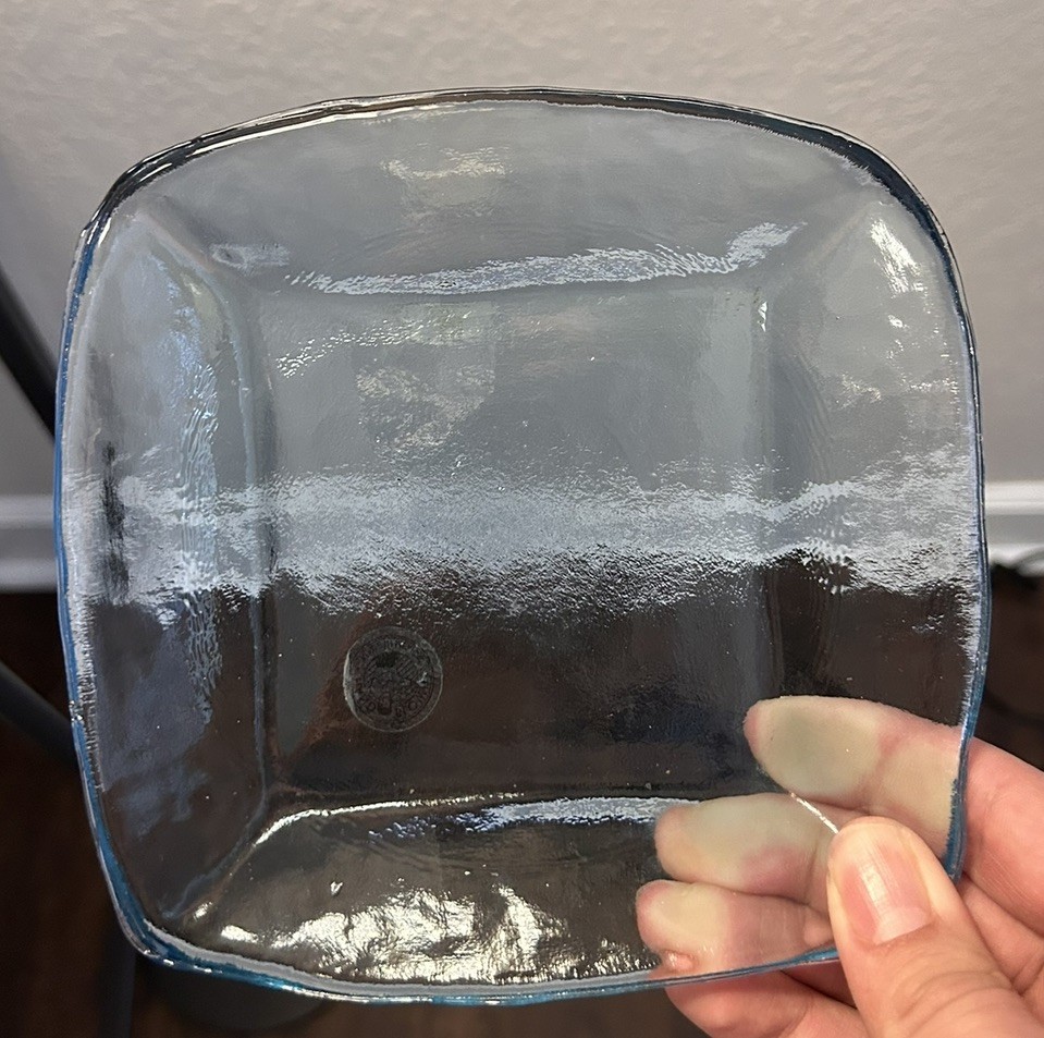 Rare Vintage Handcrafted Heavy Clear Glass Serving Platter Hand Blown In Mexico