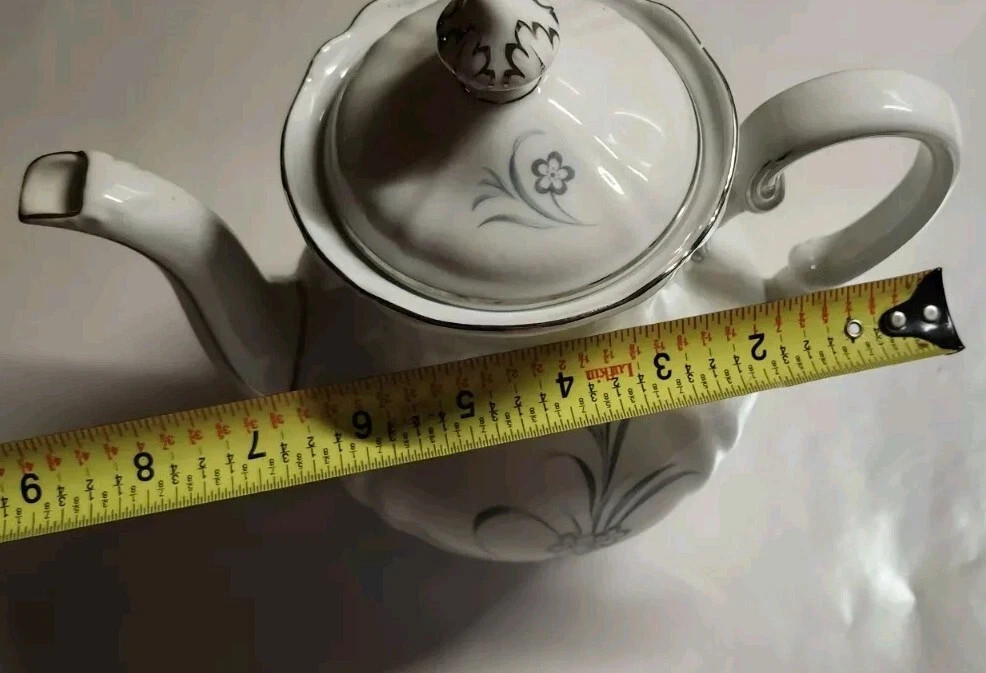 Hutschenreuther German ArzbergBavaria Tea Coffee Pot Porcelain White Gray Floral
