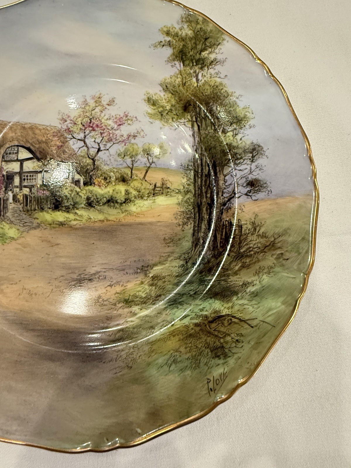 Pristine 1952 Royal Worcester Peter Love Signed Cabinet Plate Harvington 10.5″