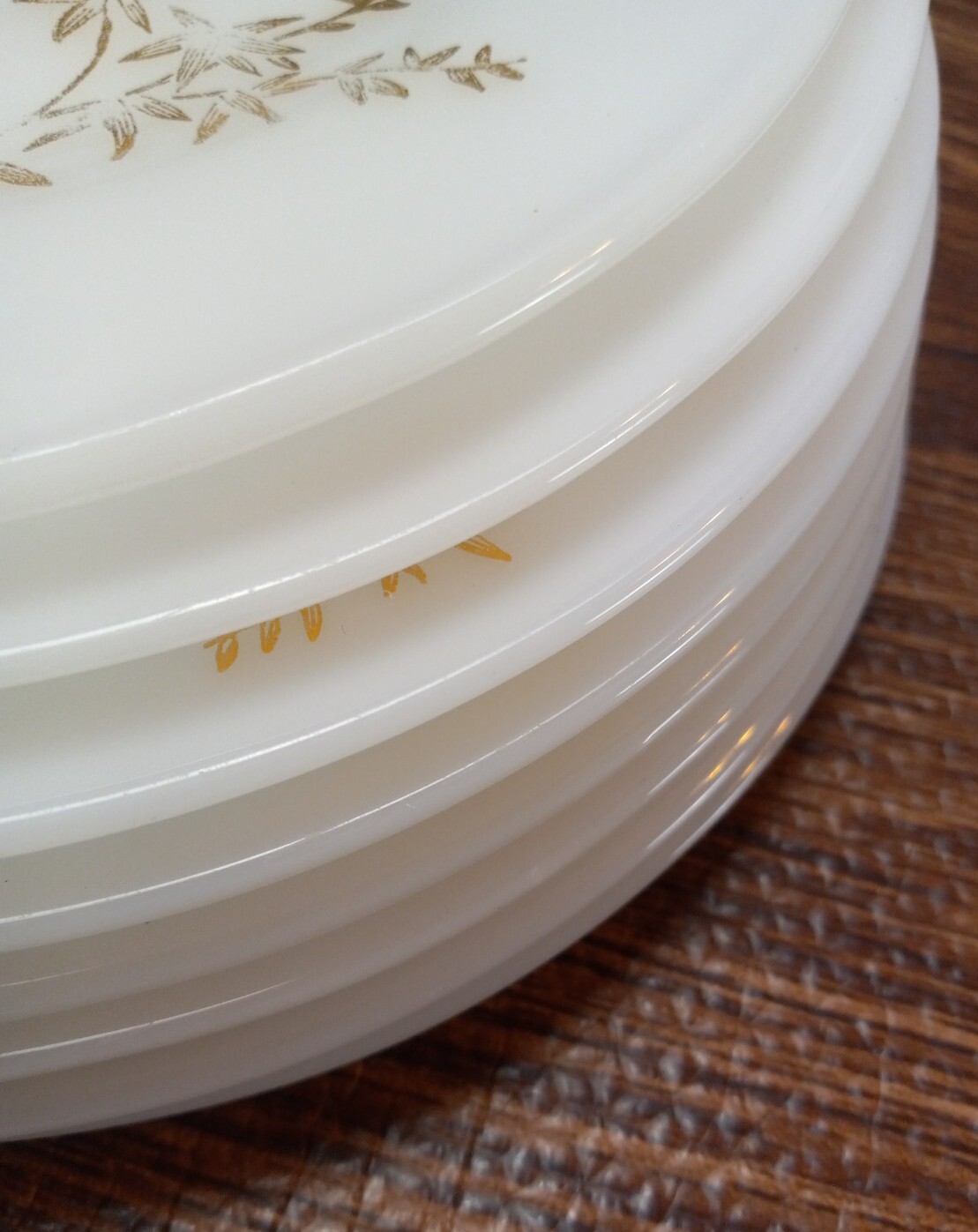Federal Plates Lot of 8 Milk Glass Gold Accent Salad Saucer Heat Proof Floral
