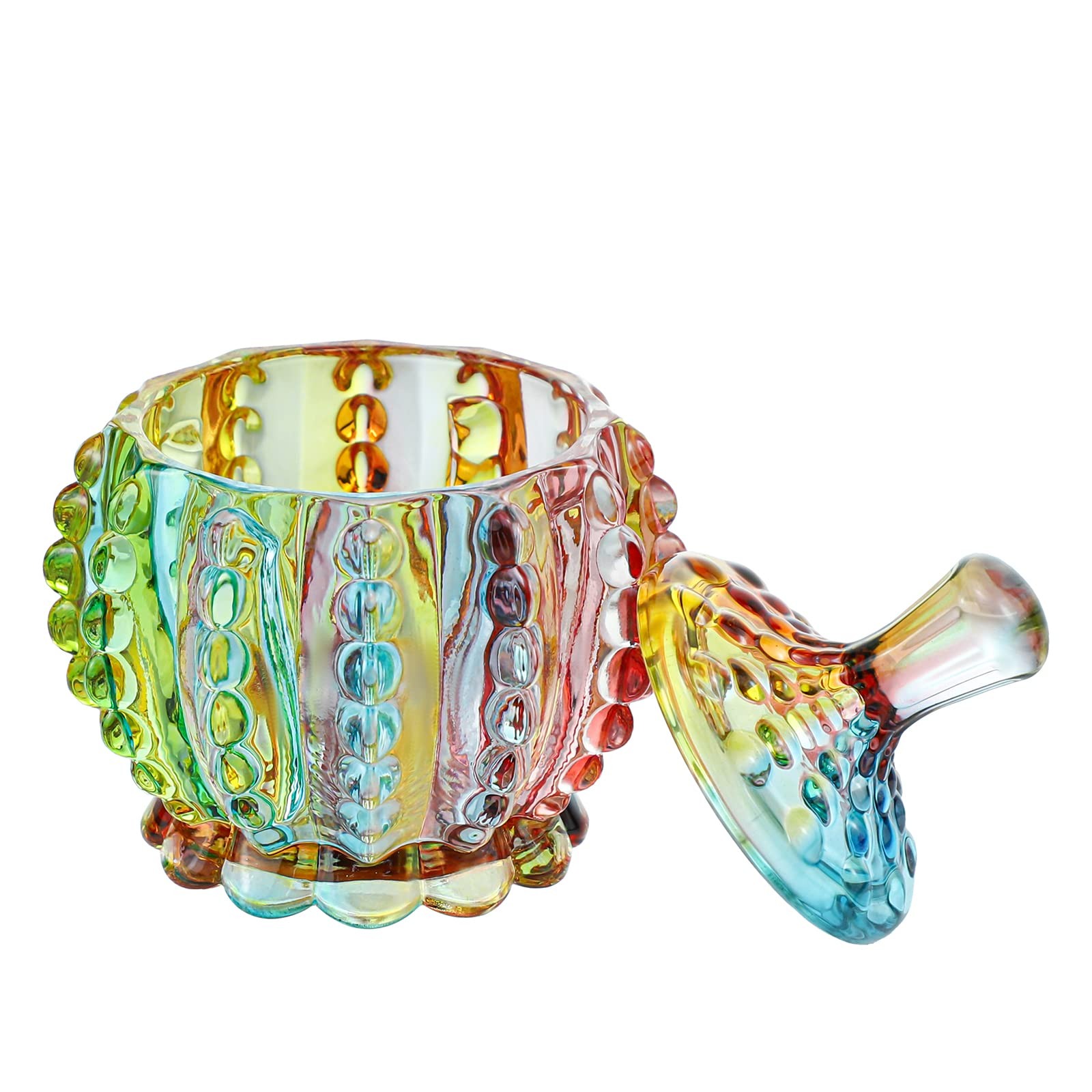FLYING BALLOON Elegant Embossed Colorful Crystal Glass Candy Box with Lid Food J